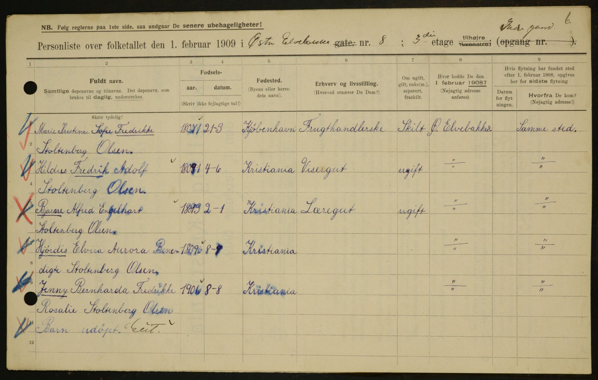 OBA, Municipal Census 1909 for Kristiania, 1909, p. 117493