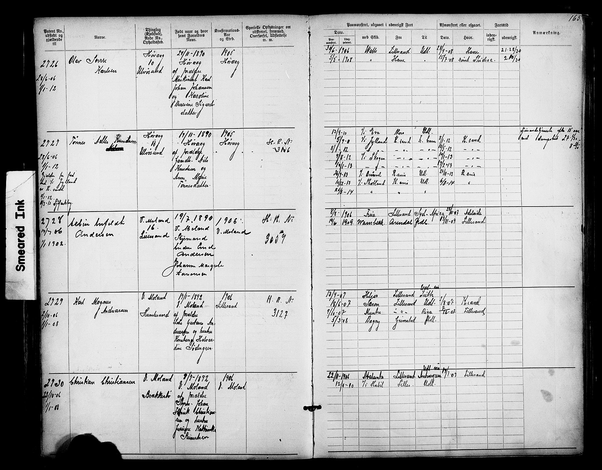 Lillesand mønstringskrets, AV/SAK-2031-0014/F/Fa/L0003: Annotasjonsrulle nr 1911-3489 med register, W-9, 1891-1932, p. 194