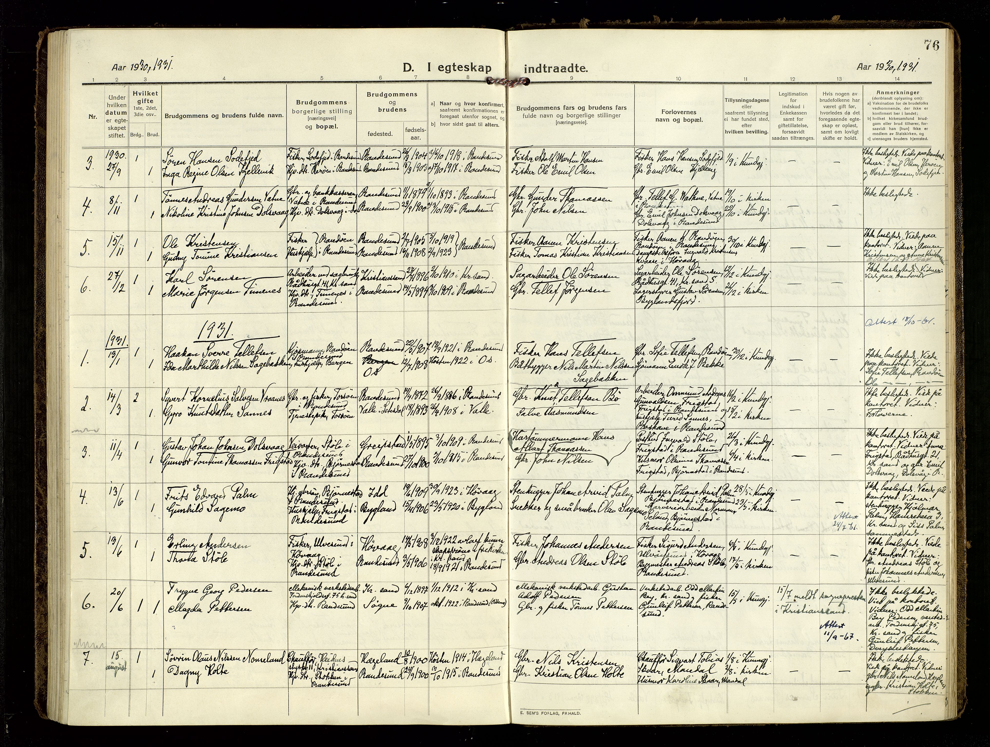 Oddernes sokneprestkontor, AV/SAK-1111-0033/F/Fa/Fab/L0004: Parish register (official) no. A 4, 1916-1935, p. 76