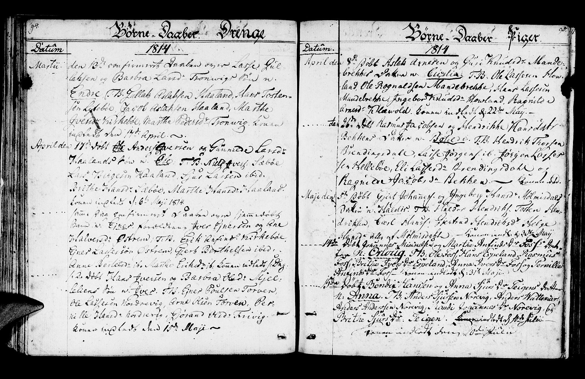 Lavik sokneprestembete, SAB/A-80901: Parish register (official) no. A 1, 1809-1822, p. 94-95