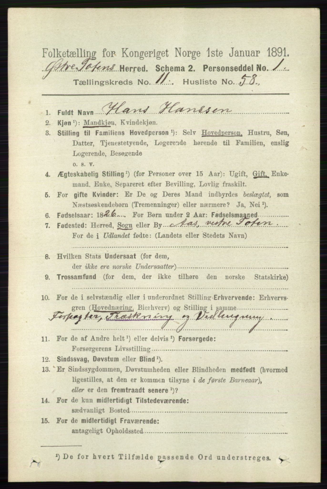 RA, 1891 census for 0528 Østre Toten, 1891, p. 7301