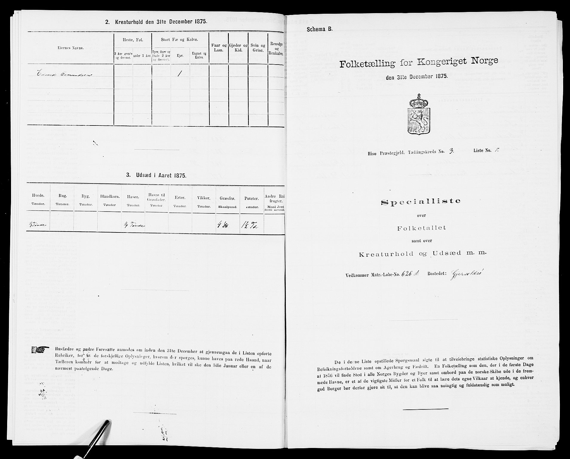 SAK, 1875 census for 0922P Hisøy, 1875, p. 502