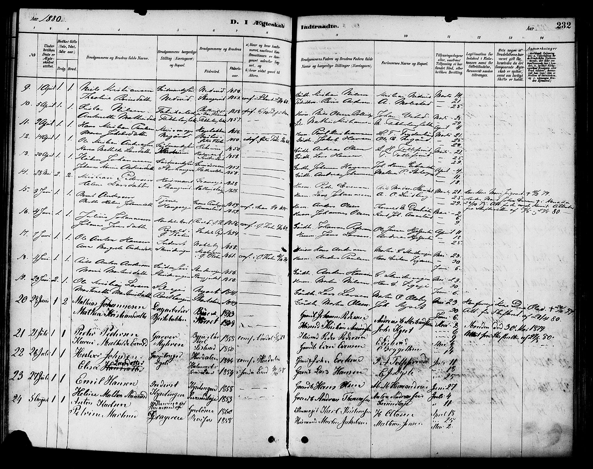 Vestre Toten prestekontor, SAH/PREST-108/H/Ha/Haa/L0009: Parish register (official) no. 9, 1878-1894, p. 232