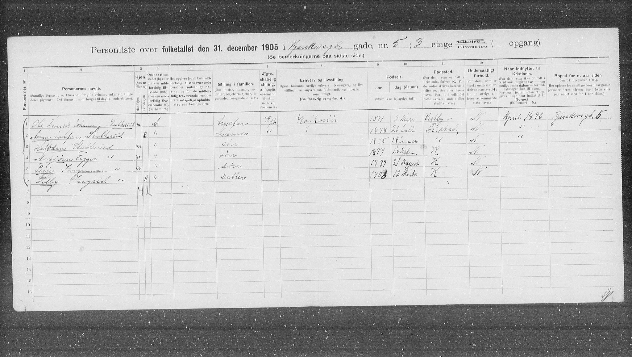 OBA, Municipal Census 1905 for Kristiania, 1905, p. 26935