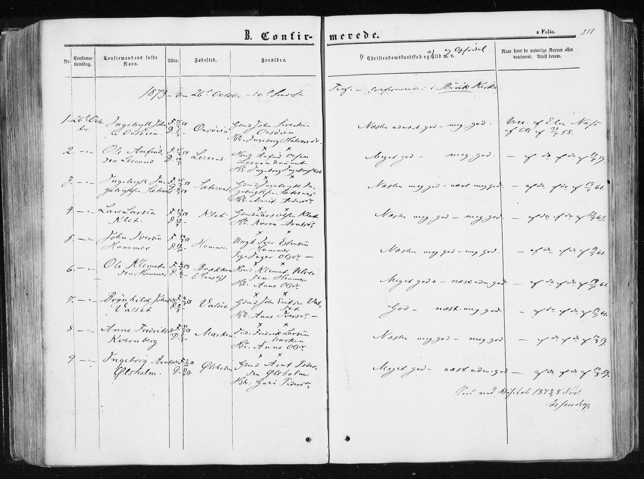 Ministerialprotokoller, klokkerbøker og fødselsregistre - Sør-Trøndelag, SAT/A-1456/612/L0377: Parish register (official) no. 612A09, 1859-1877, p. 277