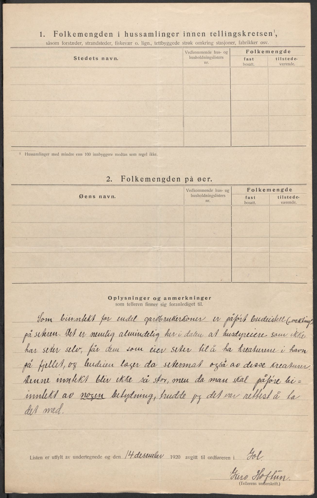 SAKO, 1920 census for Gol, 1920, p. 7