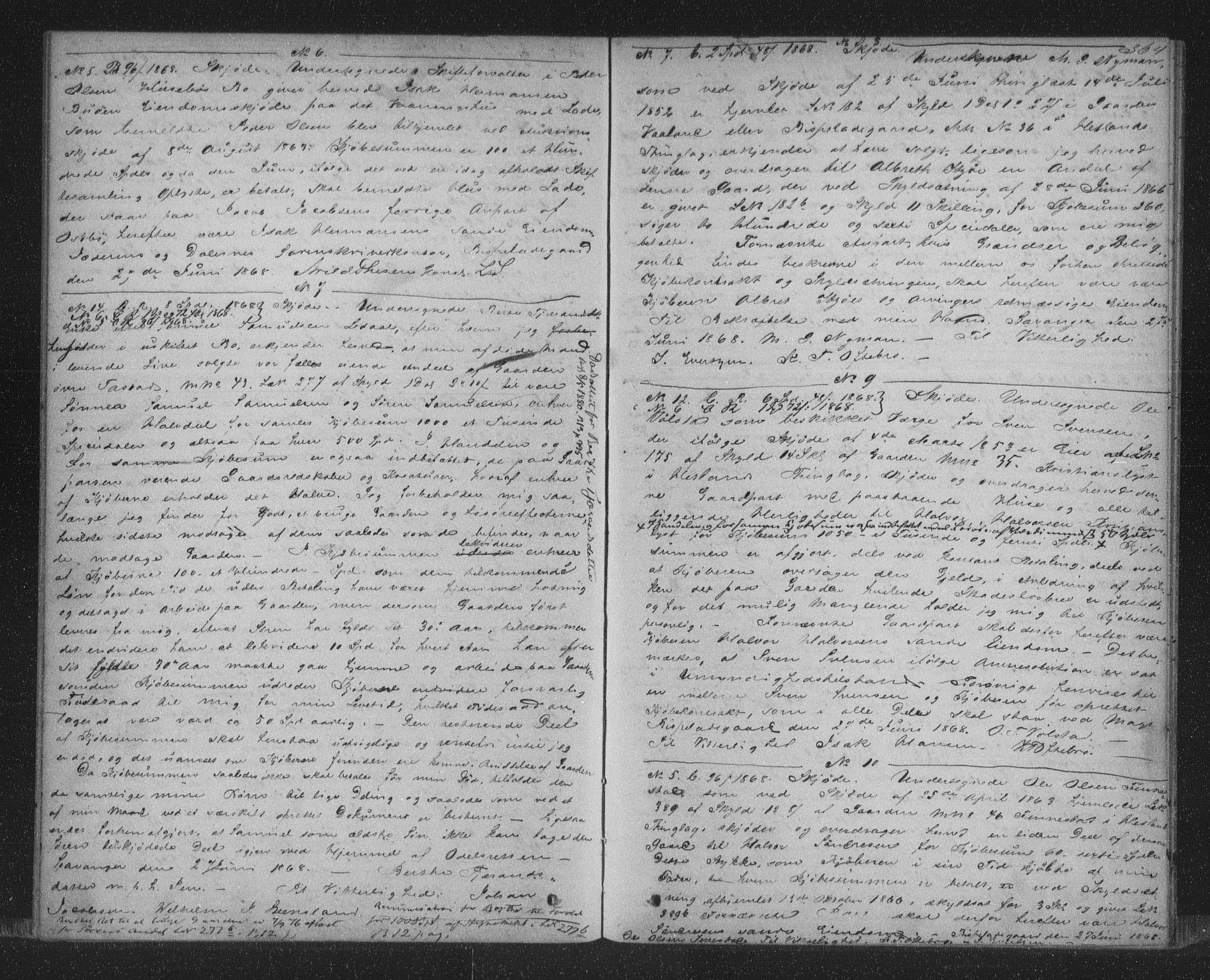 Jæren og Dalane sorenskriveri, SAST/A-100306/4/41/41BB/L0010: Mortgage book no. 8, 1866-1868, p. 364