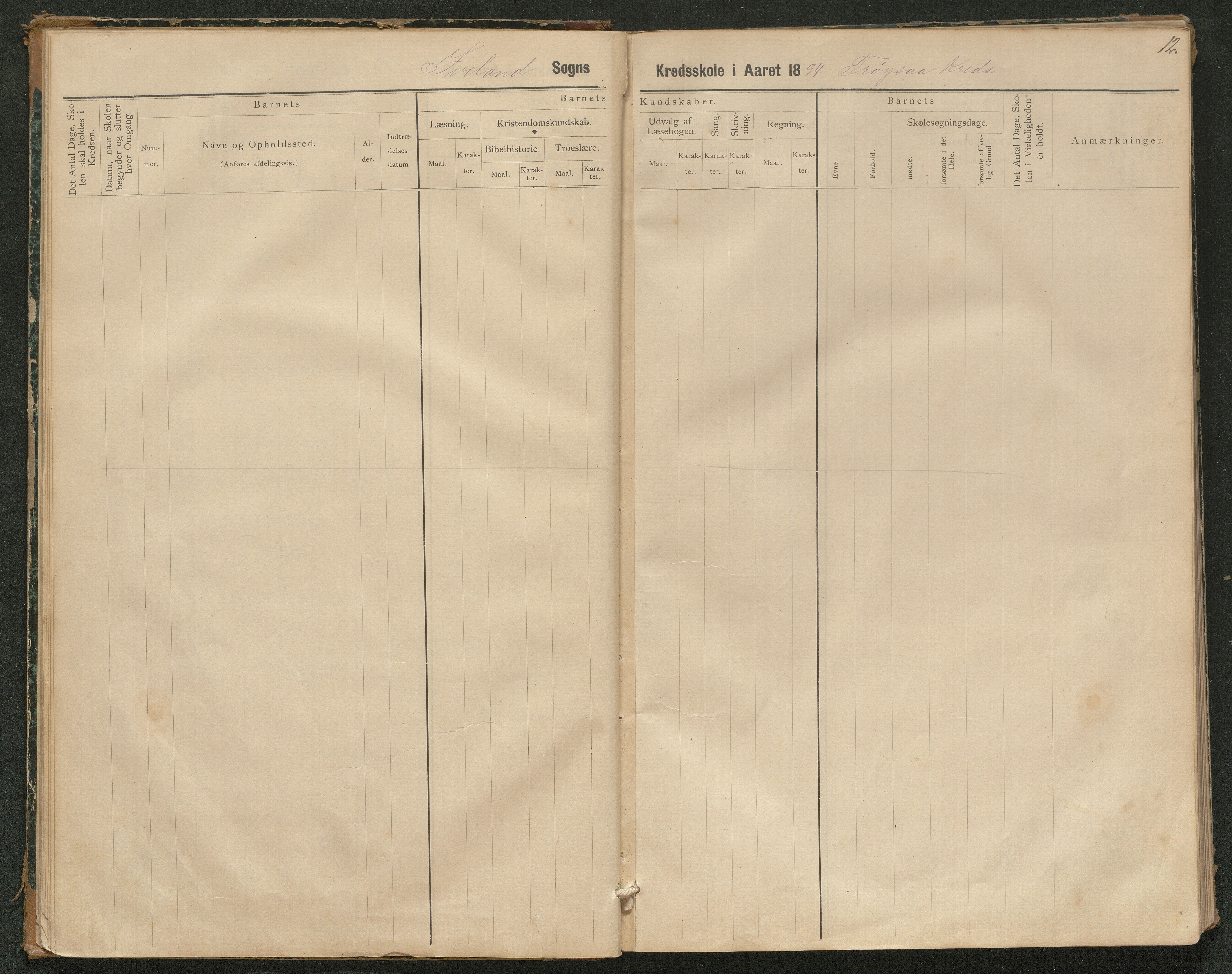 Iveland kommune, De enkelte kretsene/Skolene, AAKS/KA0935-550/A_3/L0002: Skoleprotokoll for Iveland sogns søndre skoledistrikt, 1884-1892, p. 12