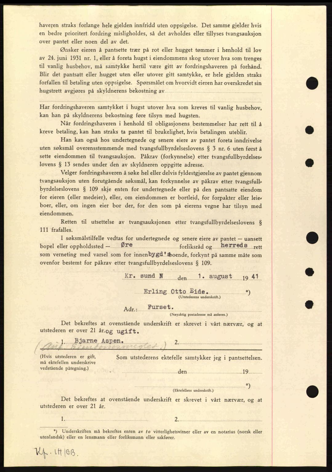 Nordmøre sorenskriveri, AV/SAT-A-4132/1/2/2Ca: Mortgage book no. B88, 1941-1942, Diary no: : 1565/1941