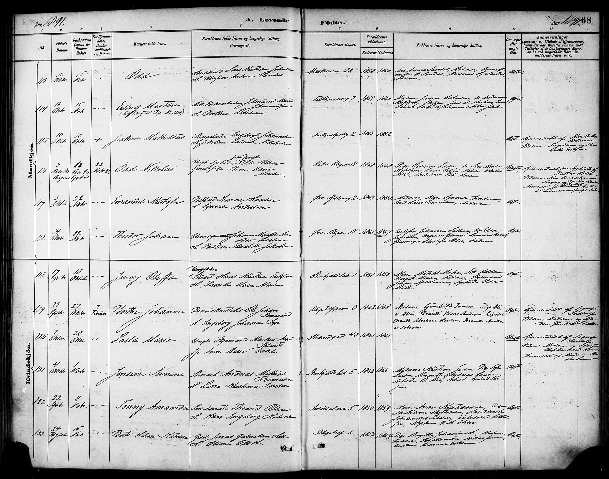 Korskirken sokneprestembete, AV/SAB-A-76101/H/Haa/L0022: Parish register (official) no. B 8, 1889-1899, p. 68