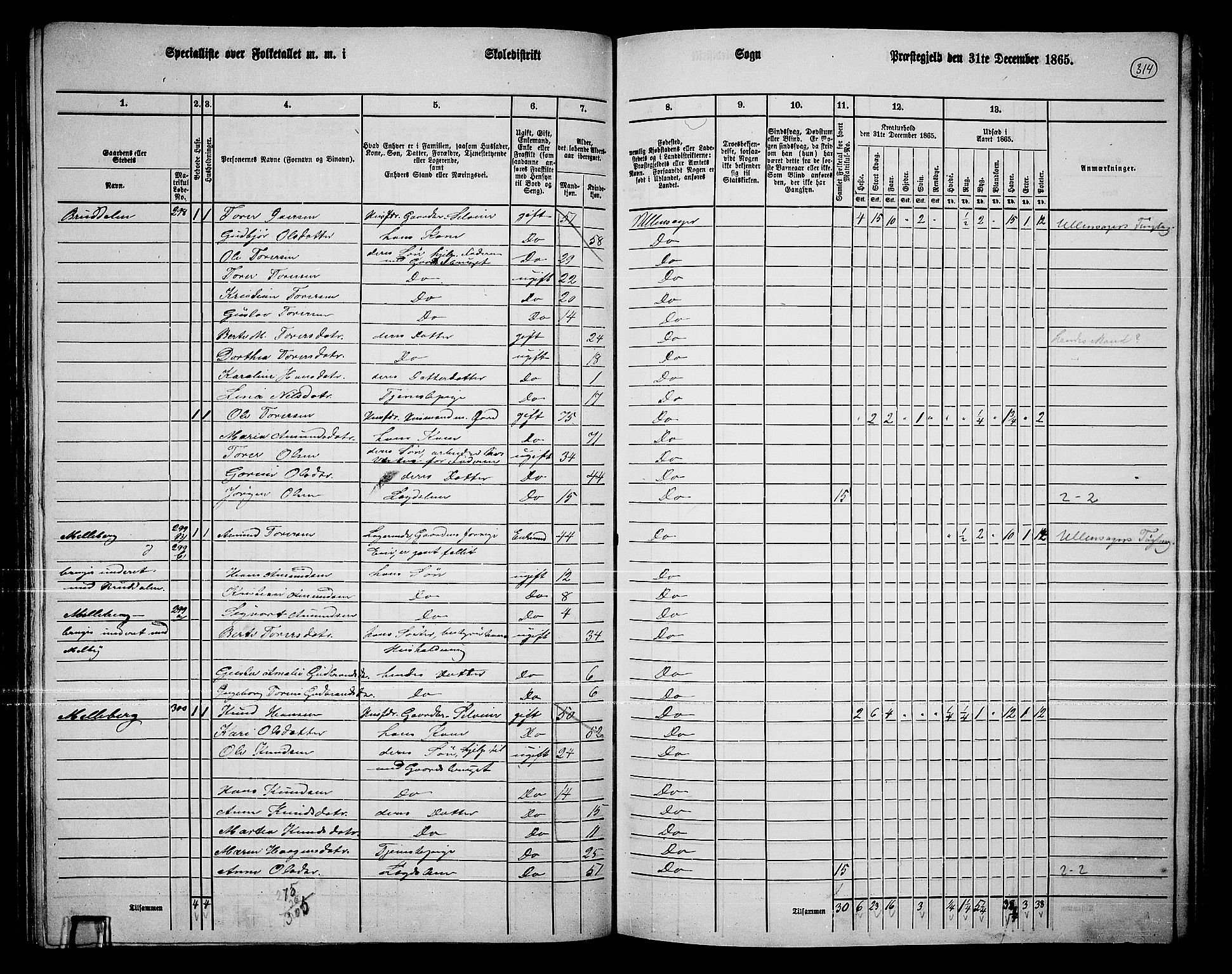 RA, 1865 census for Ullensaker, 1865, p. 274