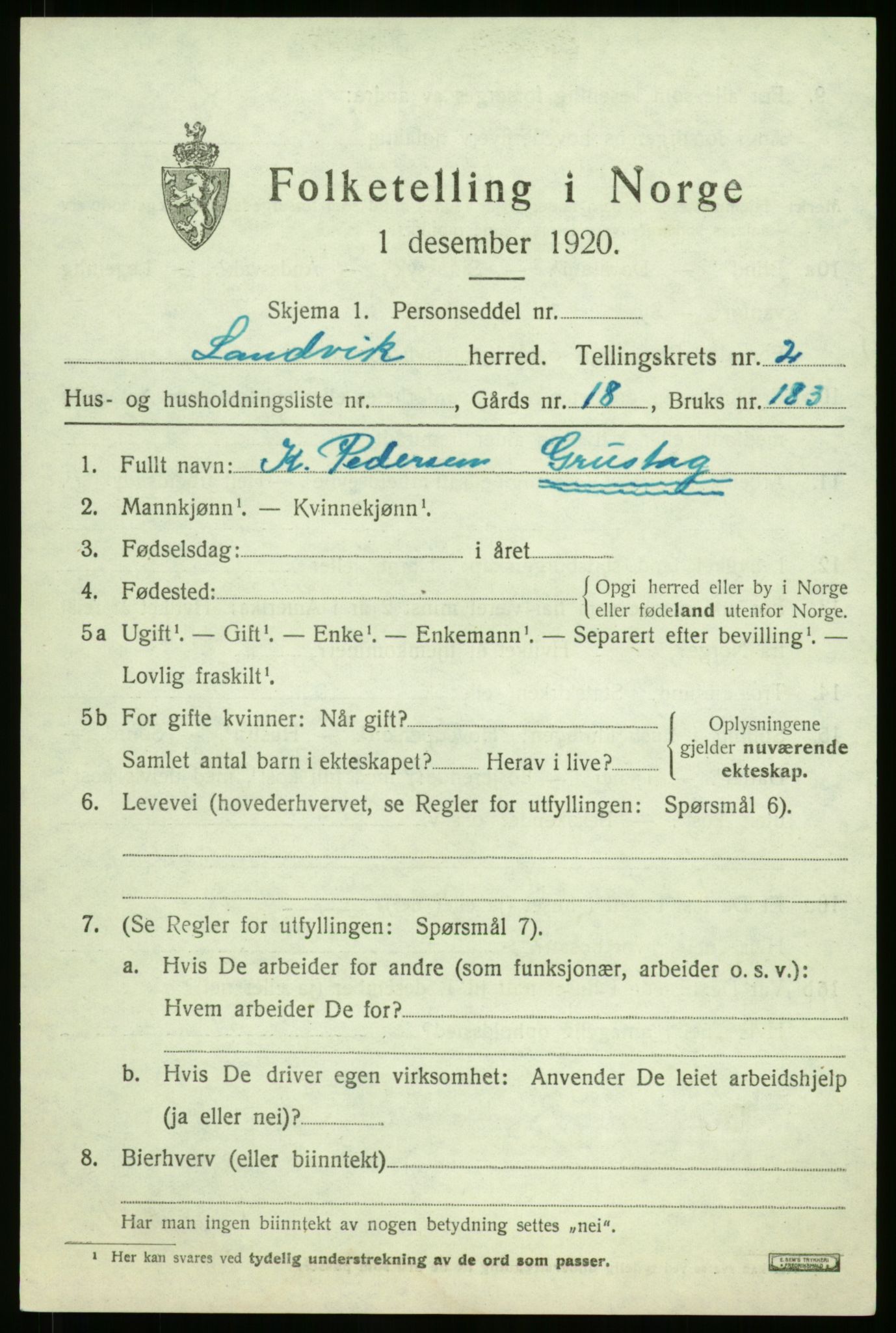 RA, 1920 census: Additional forms, 1920, p. 53