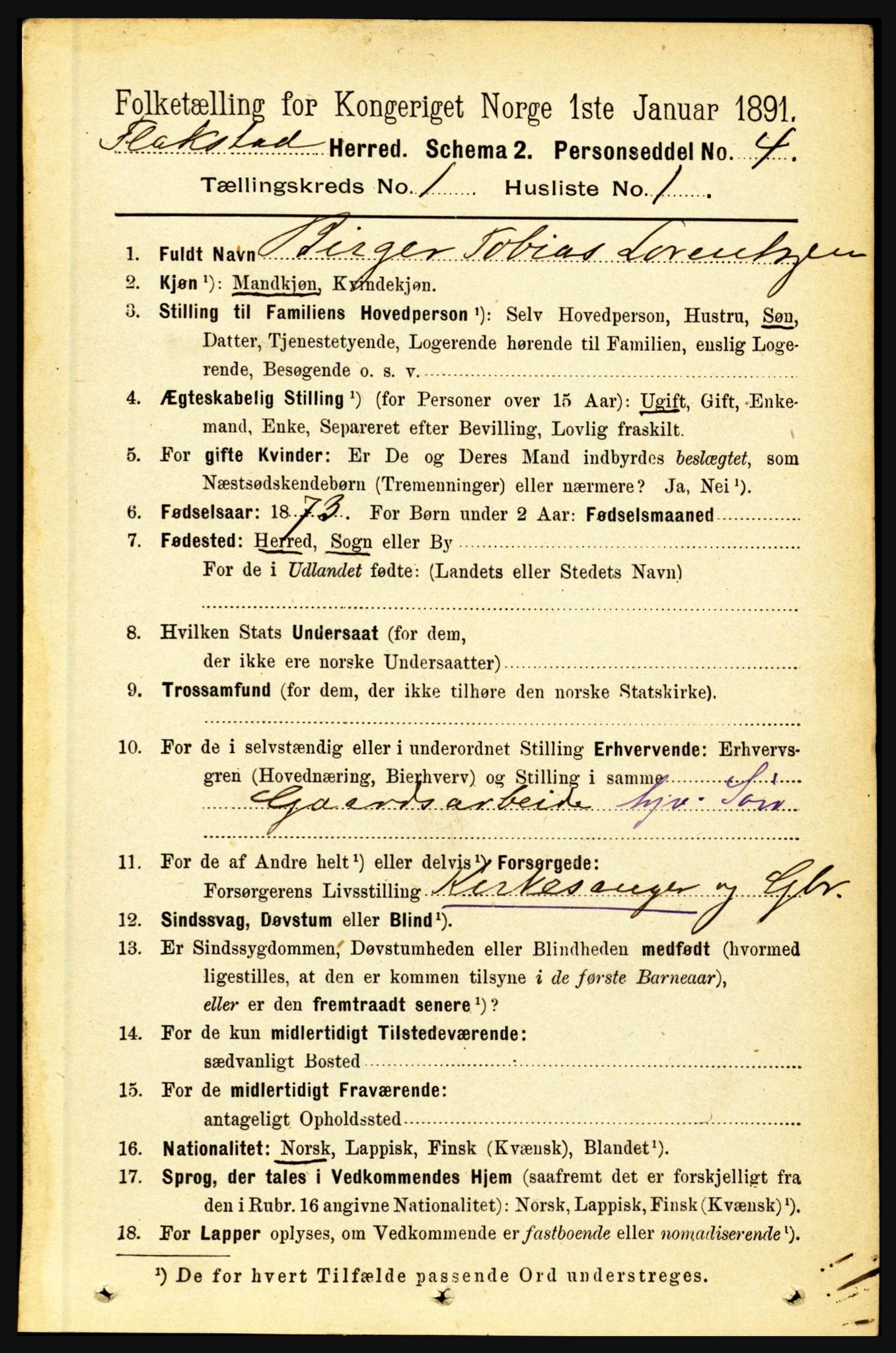 RA, 1891 census for 1859 Flakstad, 1891, p. 76