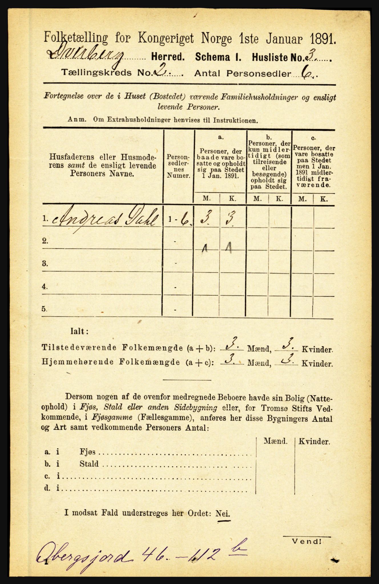 RA, 1891 census for 1872 Dverberg, 1891, p. 580