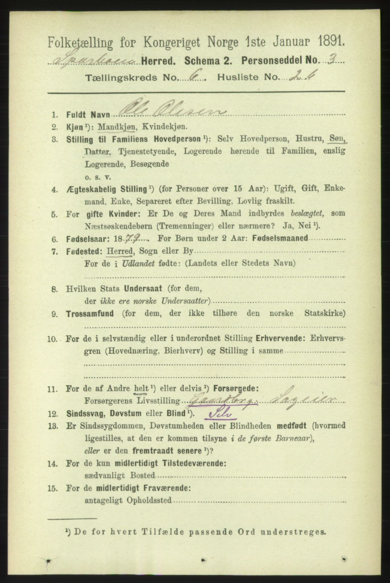 RA, 1891 census for 1731 Sparbu, 1891, p. 2314