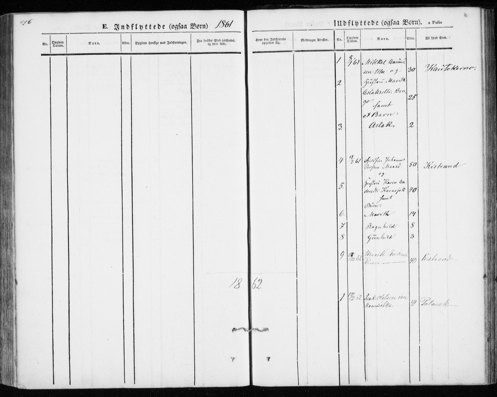 Kistrand/Porsanger sokneprestembete, AV/SATØ-S-1351/H/Ha/L0012.kirke: Parish register (official) no. 12, 1843-1871, p. 496-497