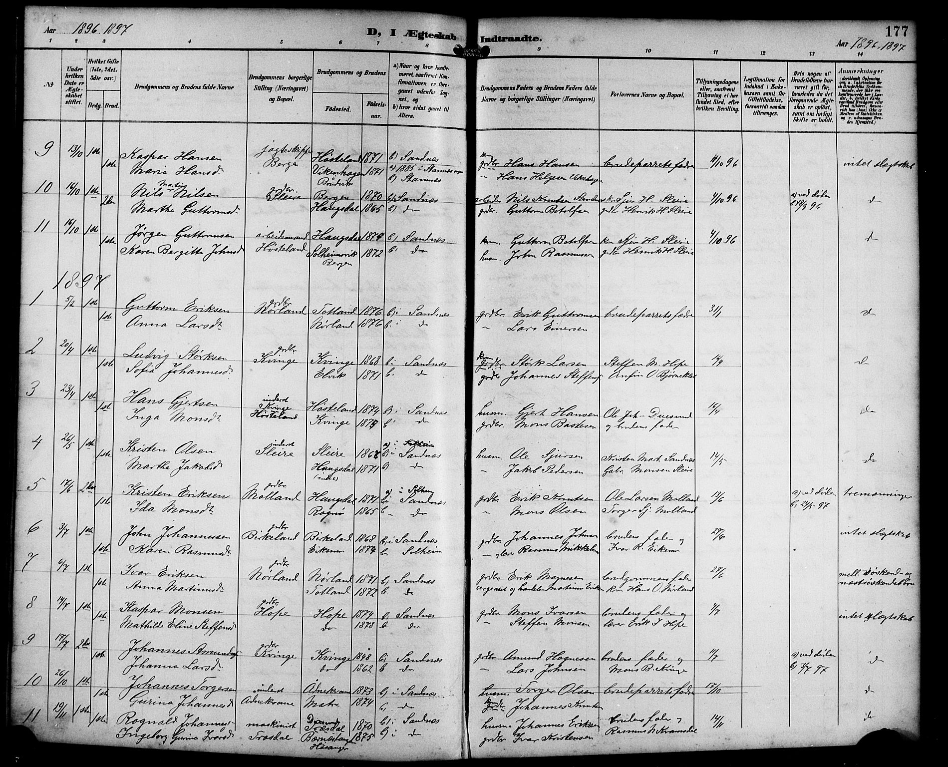 Masfjorden Sokneprestembete, SAB/A-77001: Parish register (copy) no. B 1, 1892-1913, p. 177