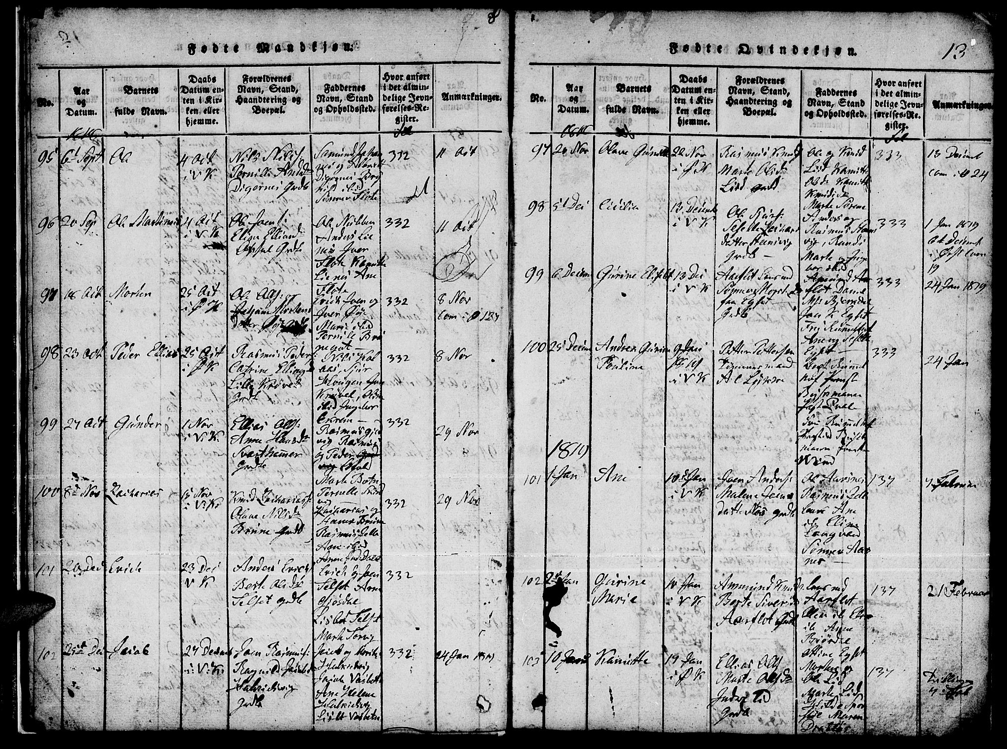 Ministerialprotokoller, klokkerbøker og fødselsregistre - Møre og Romsdal, AV/SAT-A-1454/511/L0155: Parish register (copy) no. 511C01, 1817-1829, p. 13