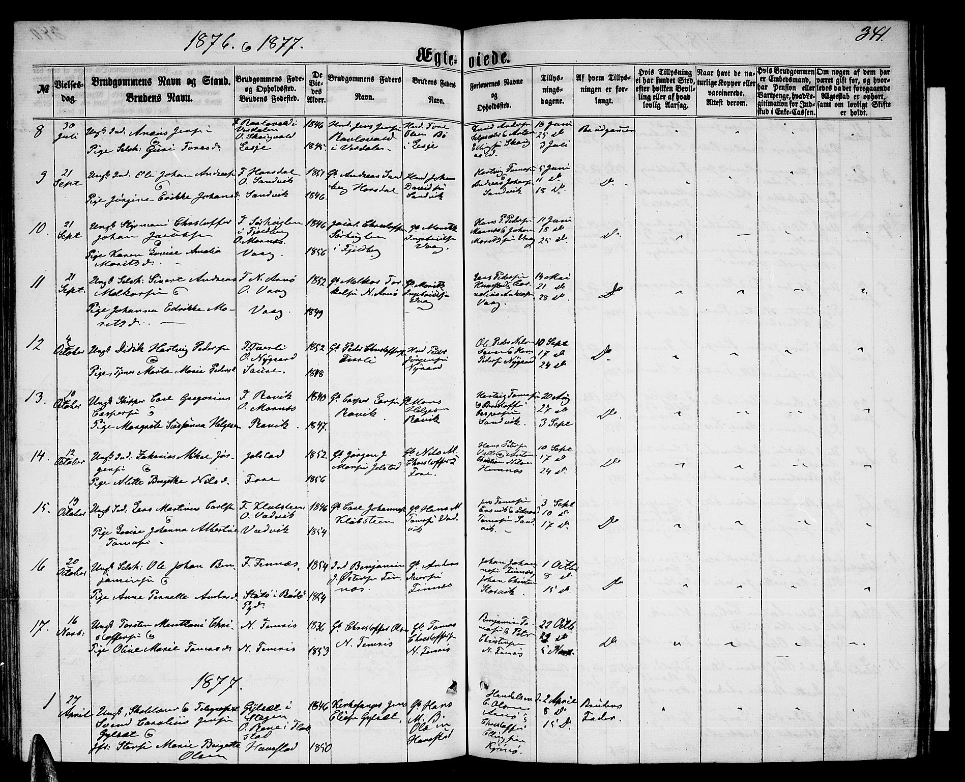 Ministerialprotokoller, klokkerbøker og fødselsregistre - Nordland, SAT/A-1459/805/L0107: Parish register (copy) no. 805C03, 1862-1885, p. 341