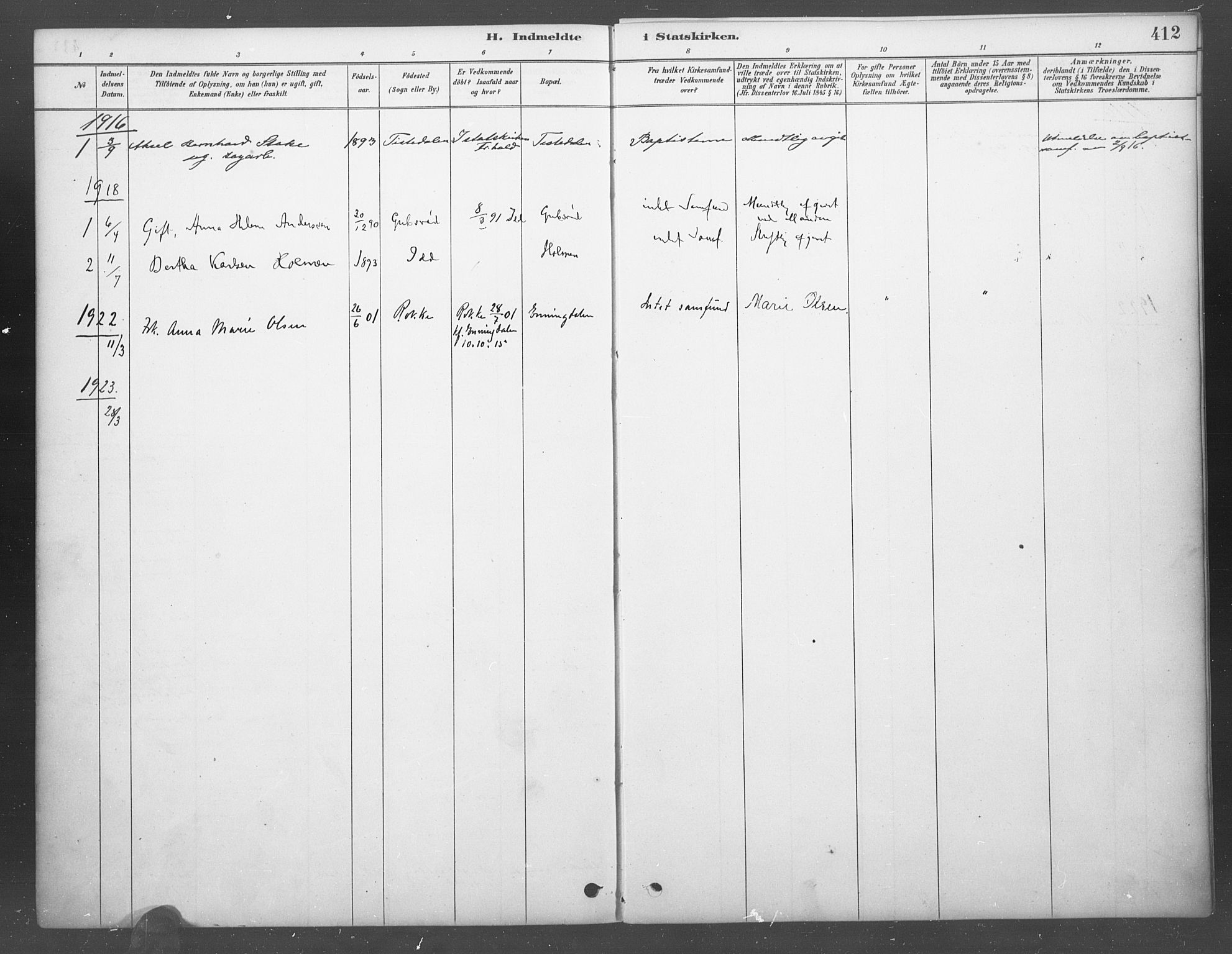 Idd prestekontor Kirkebøker, SAO/A-10911/F/Fb/L0002: Parish register (official) no. II 2, 1882-1923, p. 412