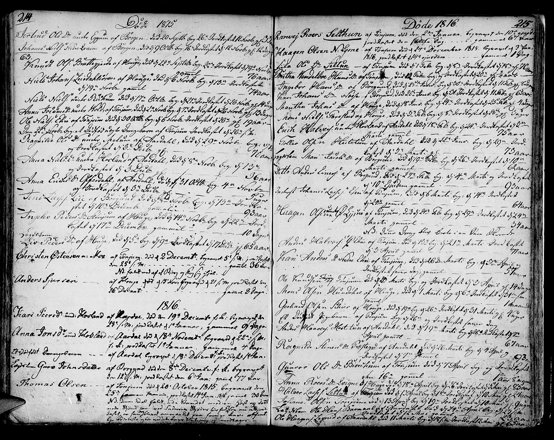 Lærdal sokneprestembete, SAB/A-81201: Parish register (official) no. A 4, 1805-1821, p. 214-215