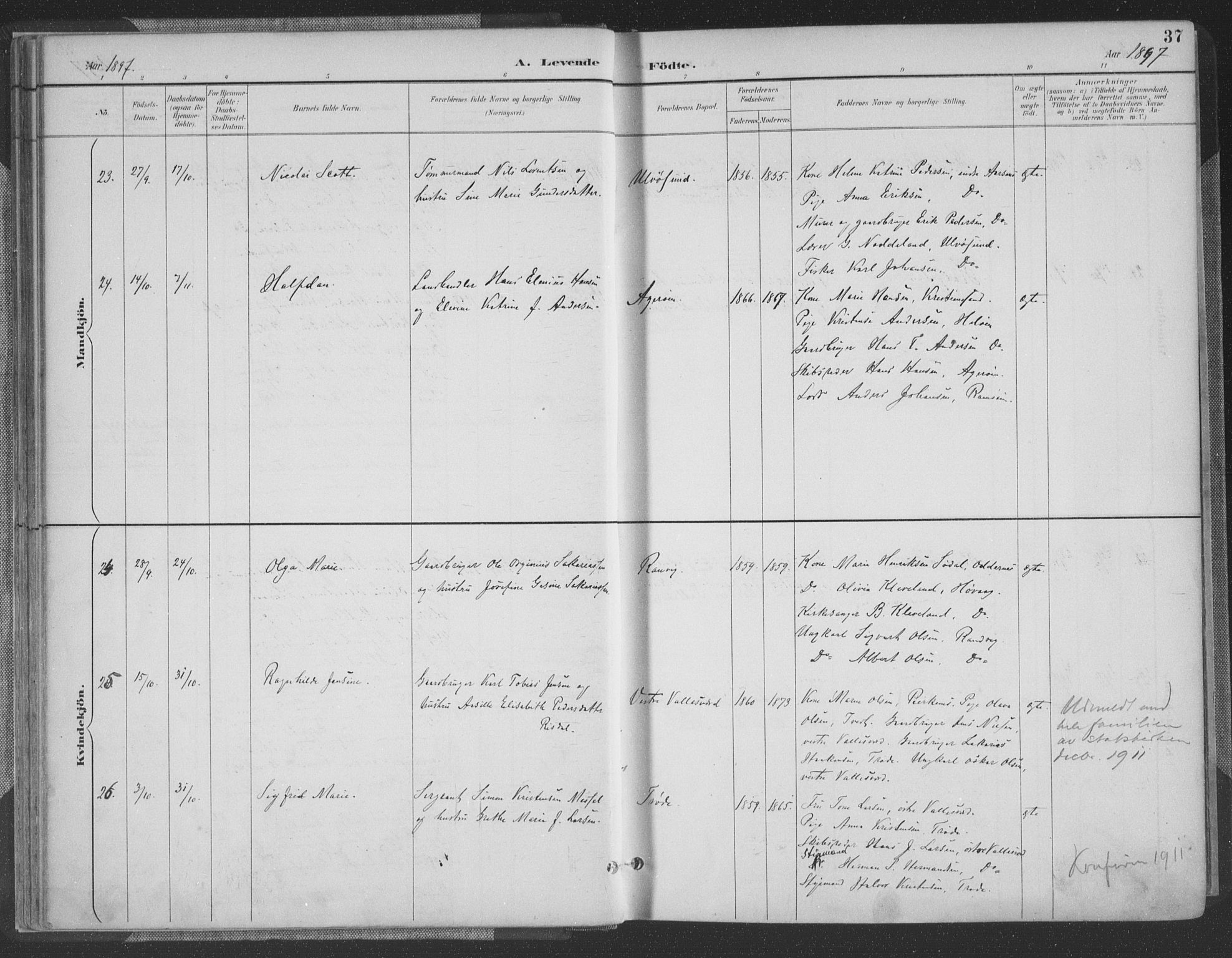 Høvåg sokneprestkontor, AV/SAK-1111-0025/F/Fa/L0006: Parish register (official) no. A 6, 1894-1923, p. 37