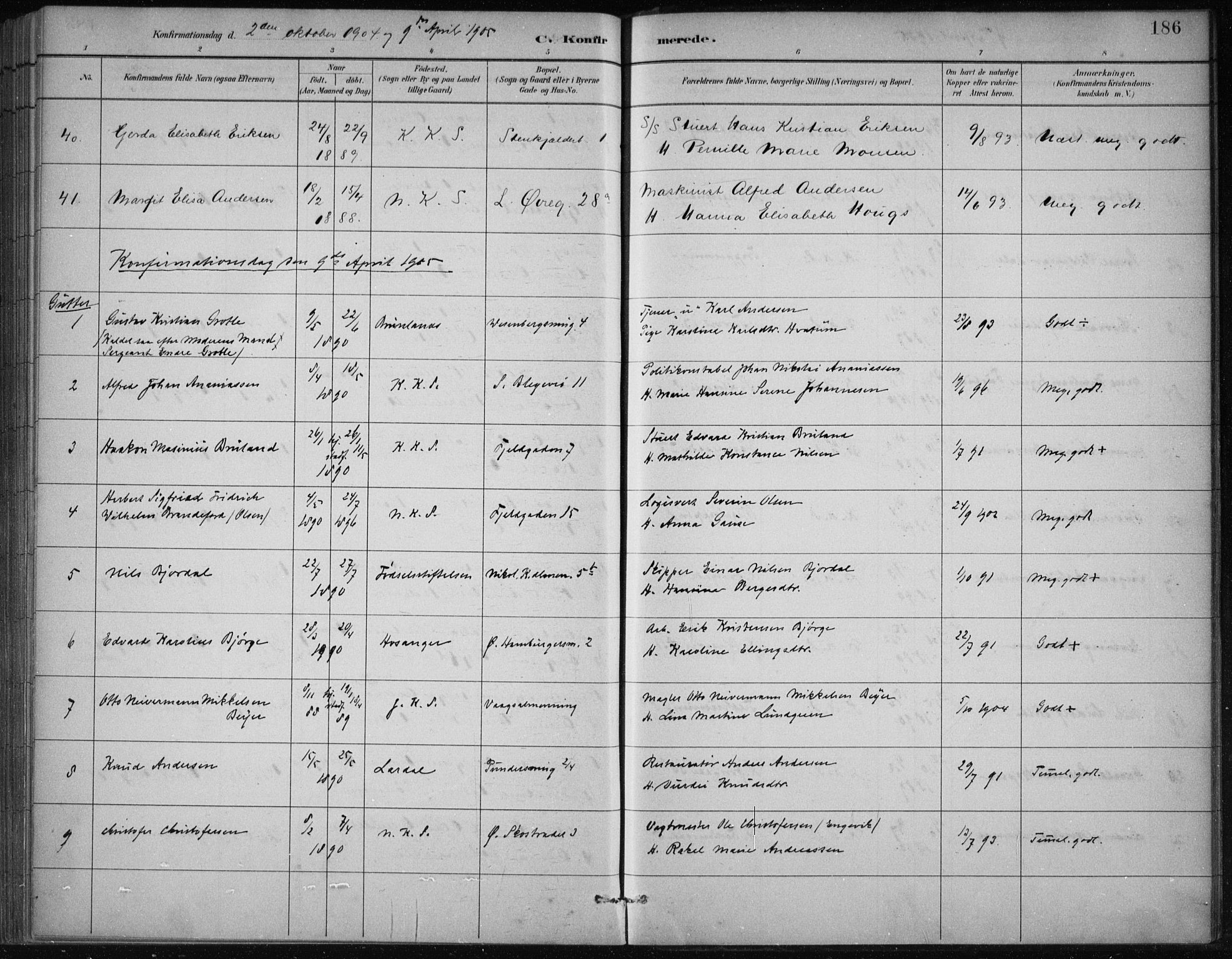 Korskirken sokneprestembete, AV/SAB-A-76101/H/Hab: Parish register (copy) no. C 4, 1893-1905, p. 186