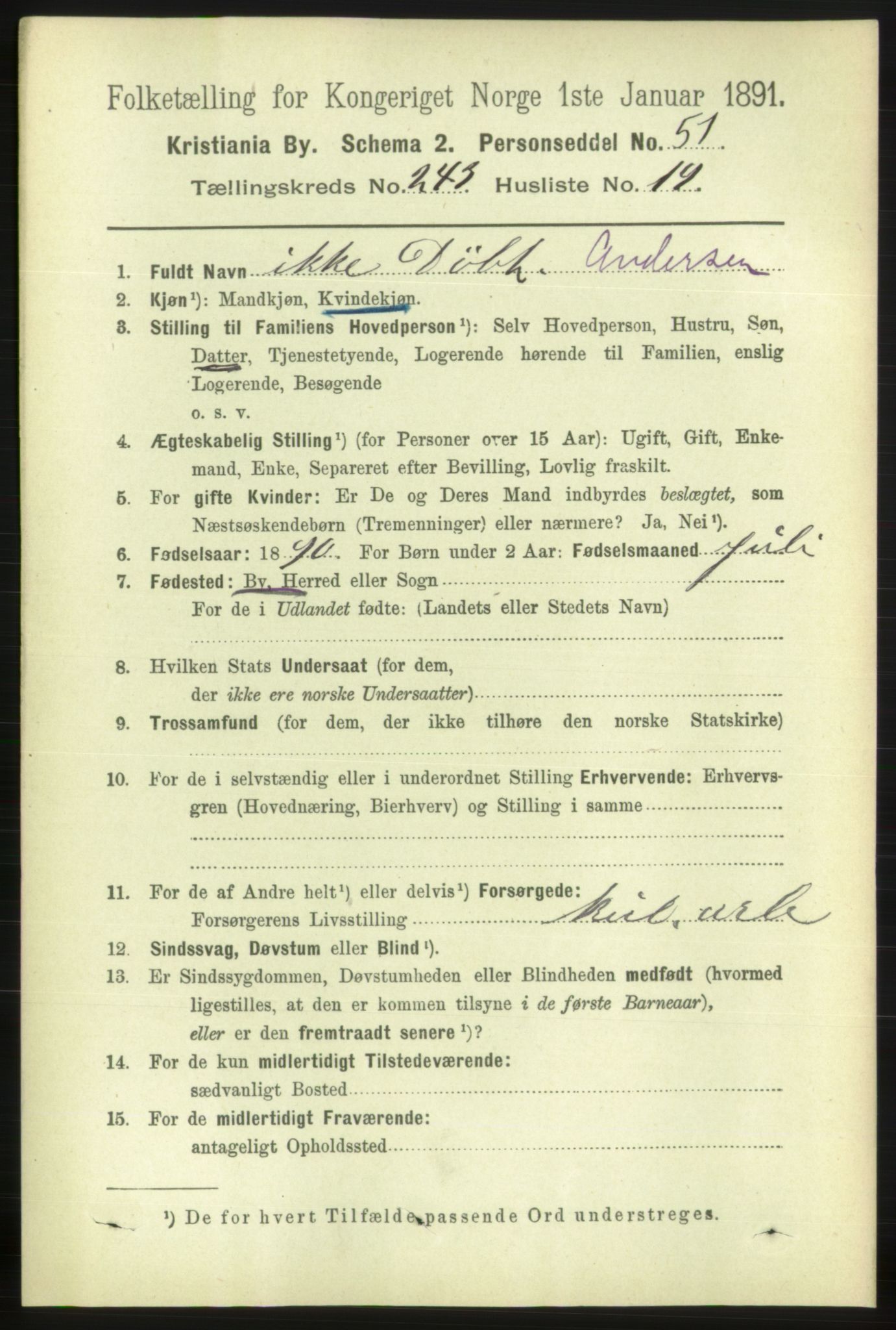 RA, 1891 census for 0301 Kristiania, 1891, p. 148235