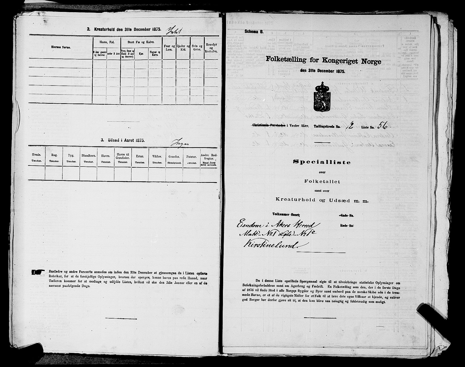 RA, 1875 census for 0218aP Vestre Aker, 1875, p. 2045