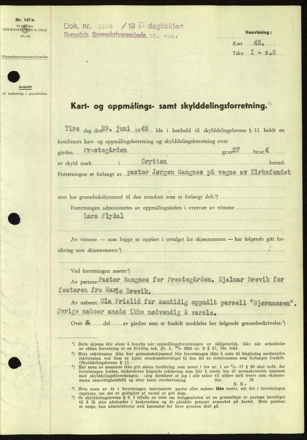 Romsdal sorenskriveri, SAT/A-4149/1/2/2C: Mortgage book no. A16, 1944-1944, Diary no: : 1226/1944