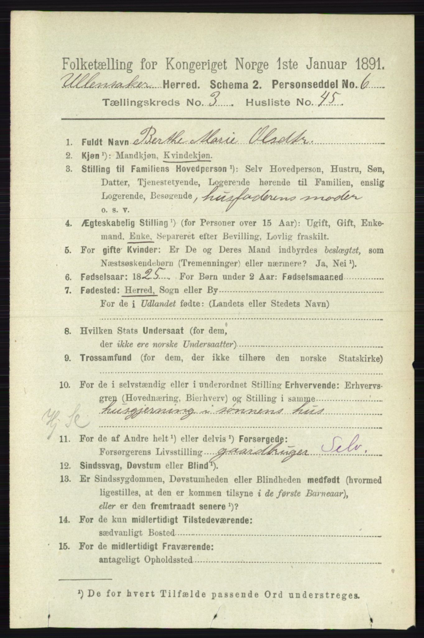RA, 1891 census for 0235 Ullensaker, 1891, p. 1383