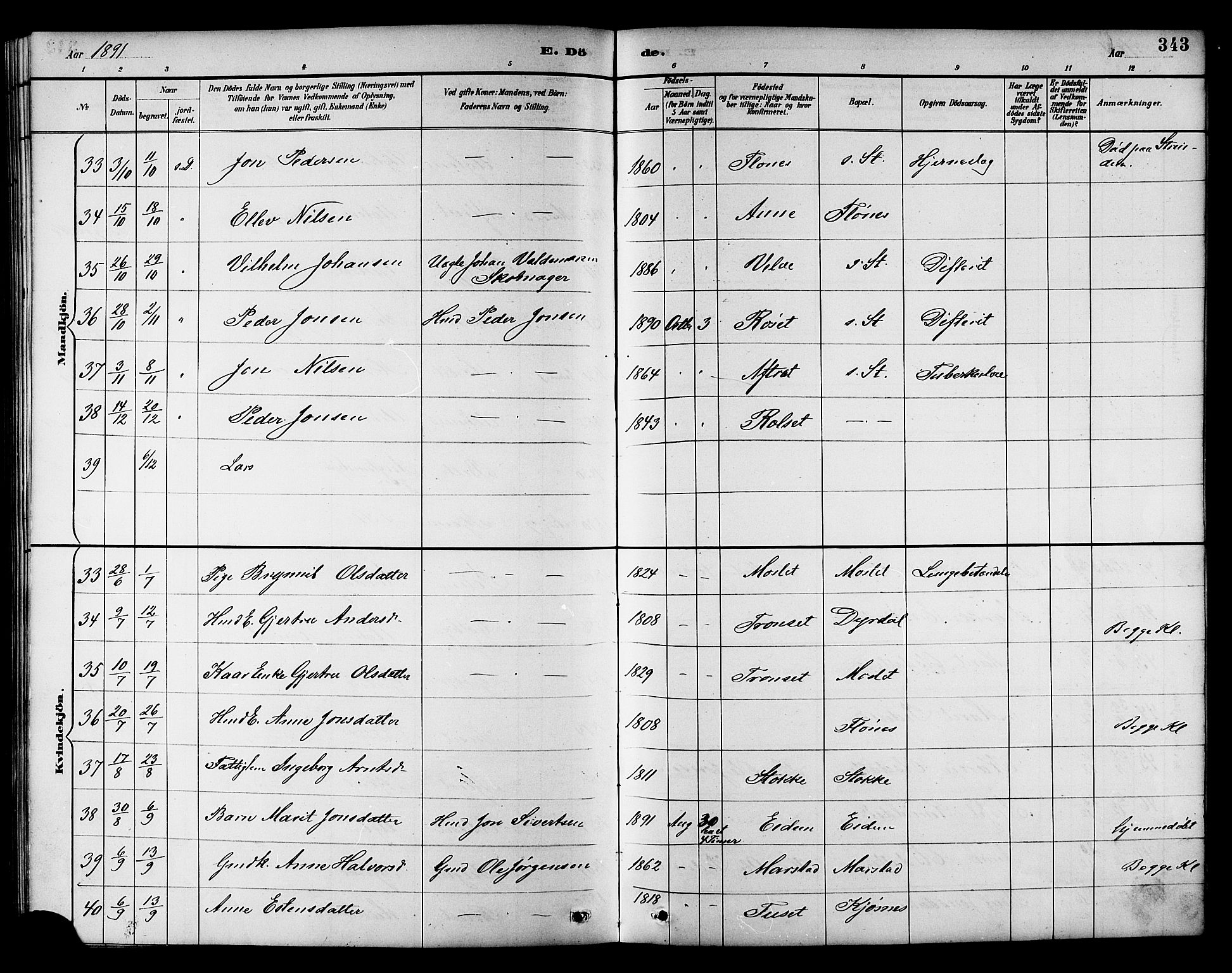 Ministerialprotokoller, klokkerbøker og fødselsregistre - Sør-Trøndelag, AV/SAT-A-1456/695/L1157: Parish register (copy) no. 695C08, 1889-1913, p. 343