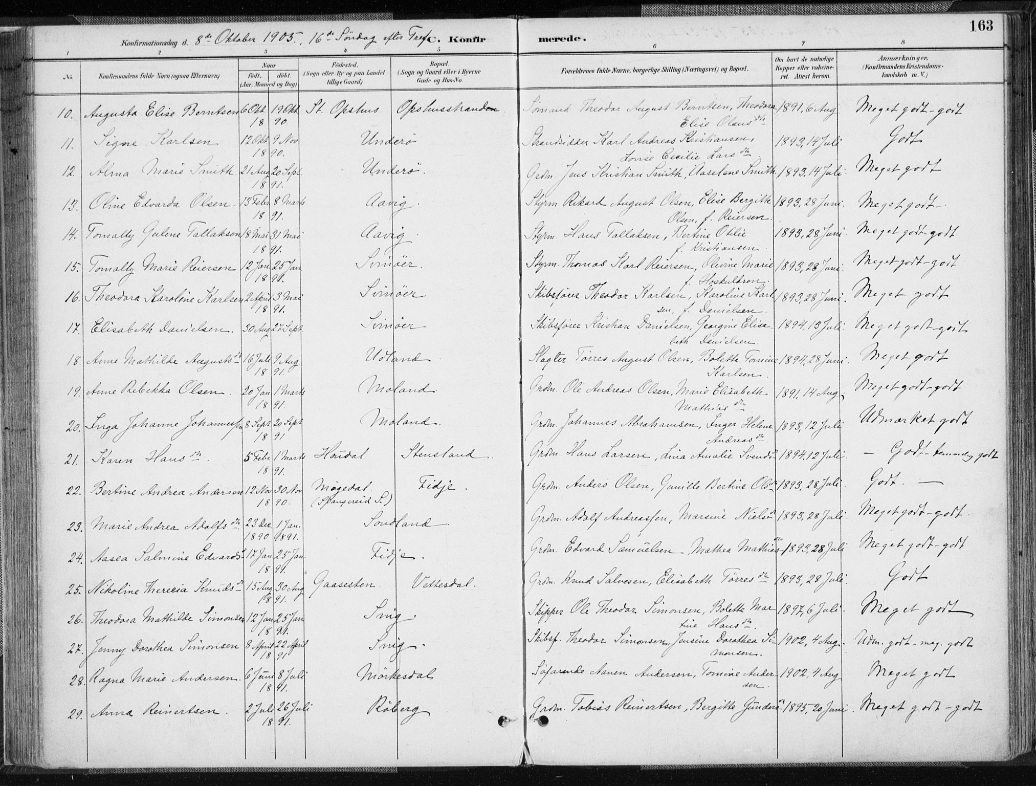 Sør-Audnedal sokneprestkontor, AV/SAK-1111-0039/F/Fa/Fab/L0010: Parish register (official) no. A 10, 1892-1913, p. 163