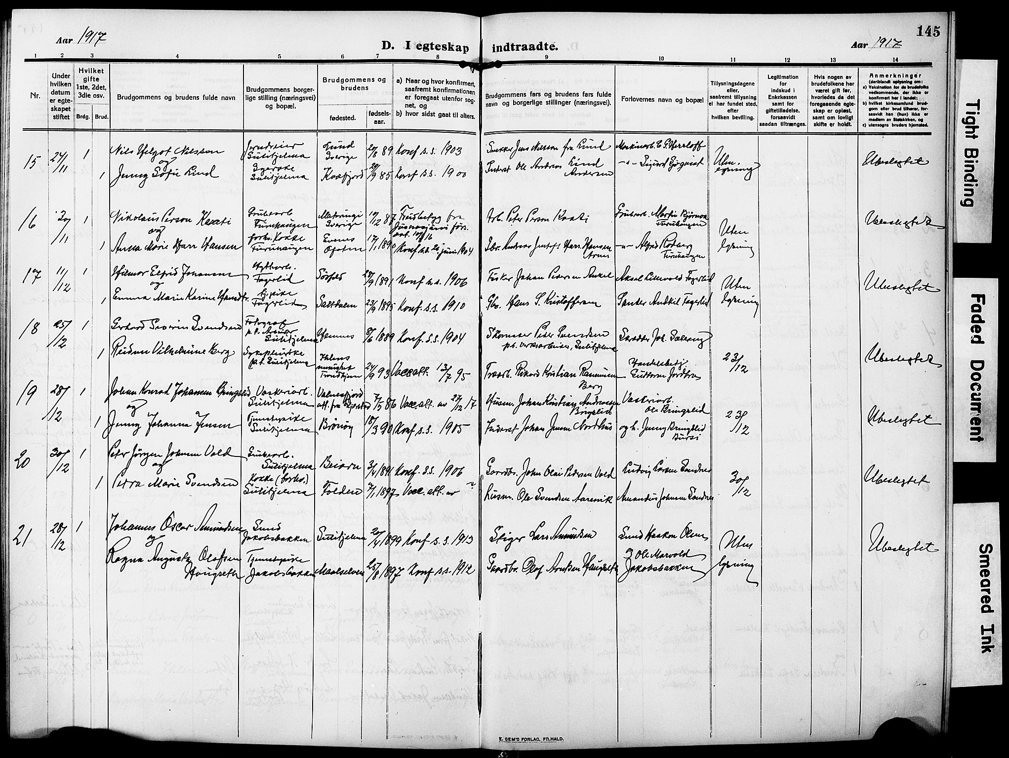 Ministerialprotokoller, klokkerbøker og fødselsregistre - Nordland, AV/SAT-A-1459/850/L0710: Parish register (official) no. 850A02, 1910-1920, p. 145