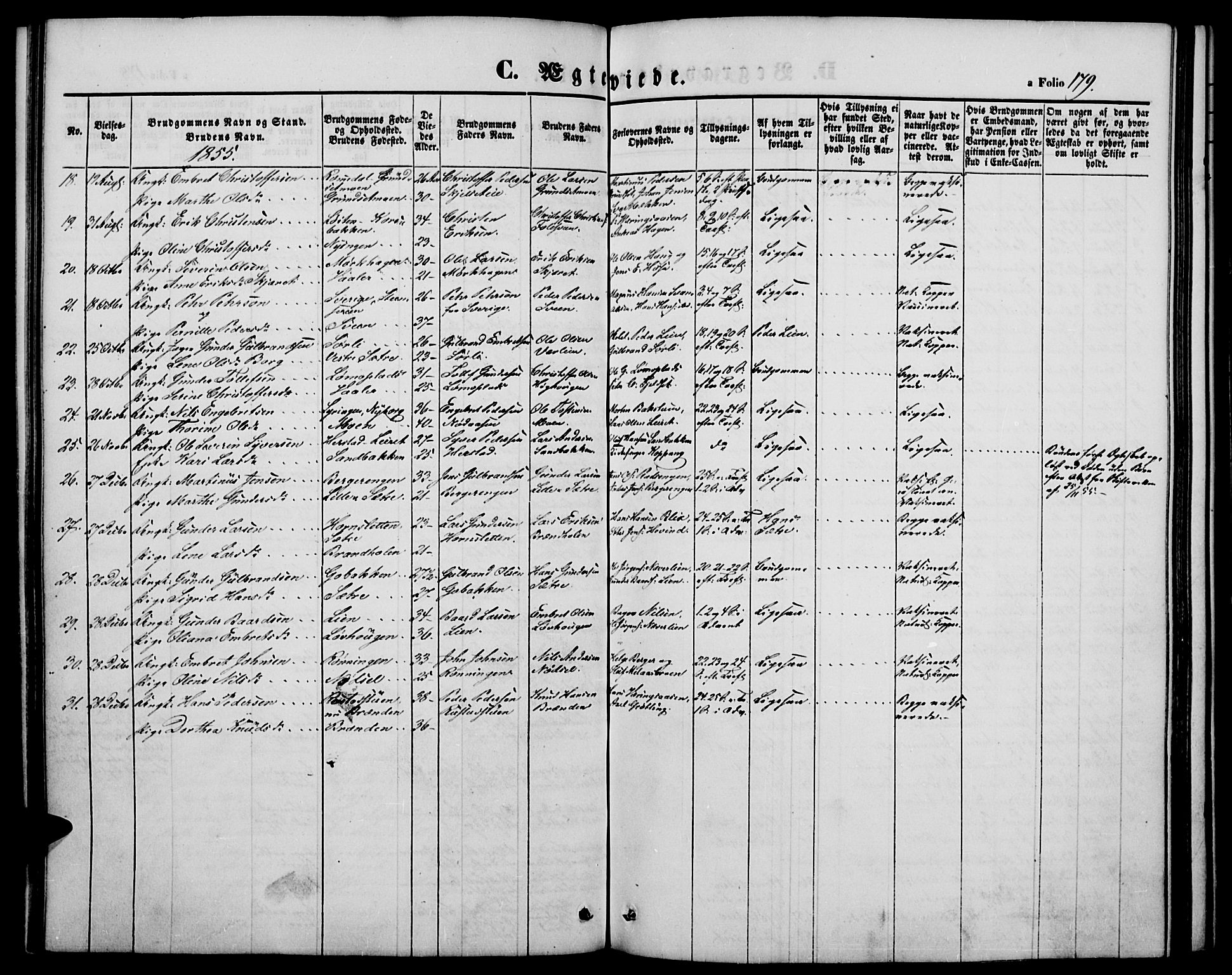 Elverum prestekontor, AV/SAH-PREST-044/H/Ha/Hab/L0002: Parish register (copy) no. 2, 1845-1855, p. 179