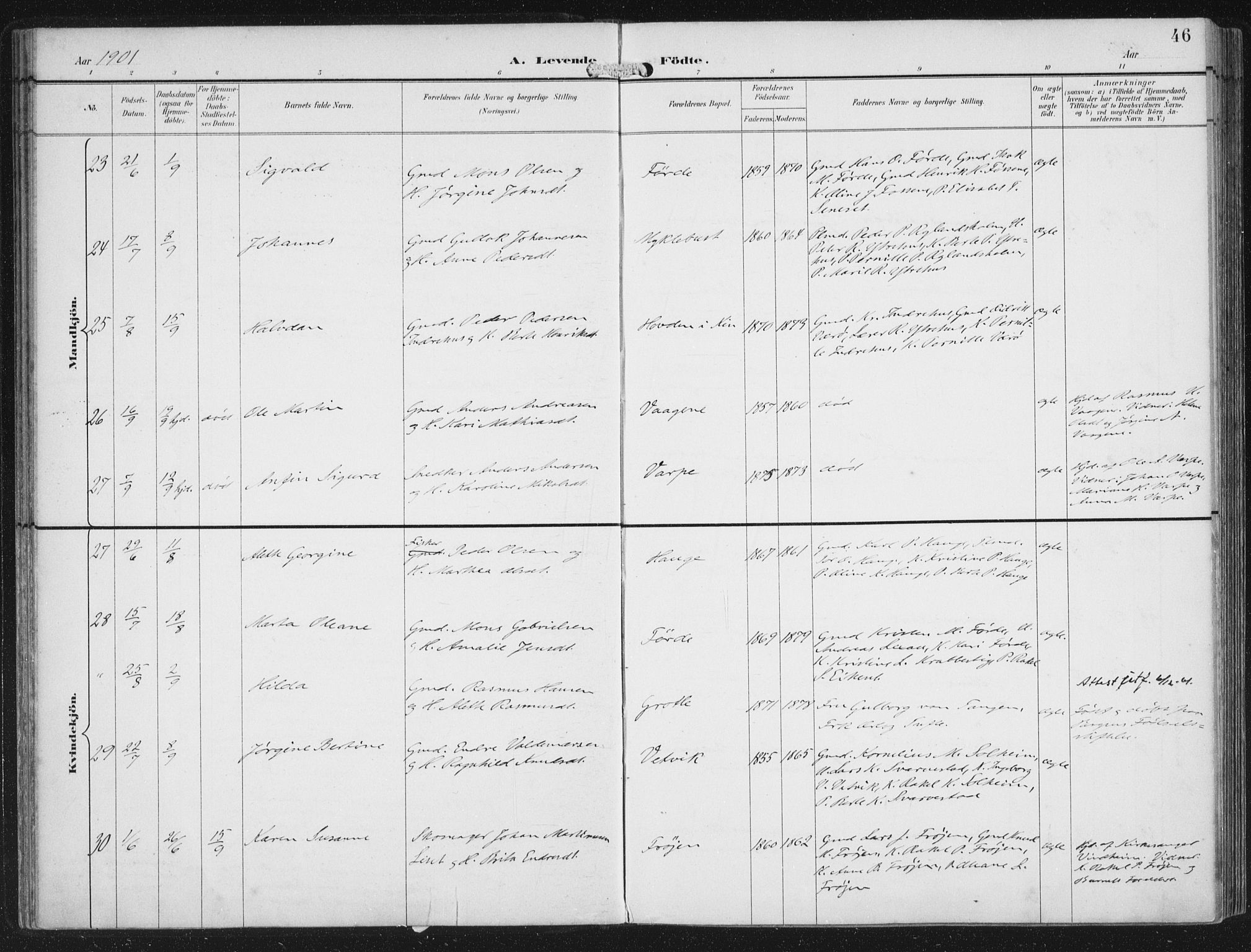 Bremanger sokneprestembete, AV/SAB-A-82201/H/Haa/Haab/L0002: Parish register (official) no. B  2, 1896-1908, p. 46