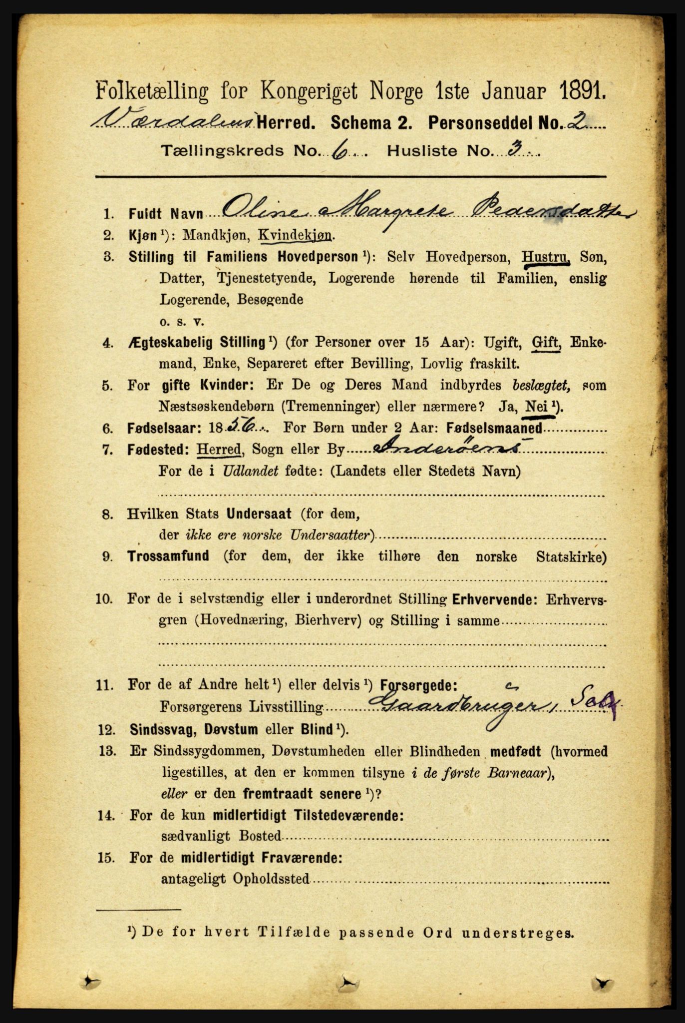 RA, 1891 census for 1721 Verdal, 1891, p. 3573