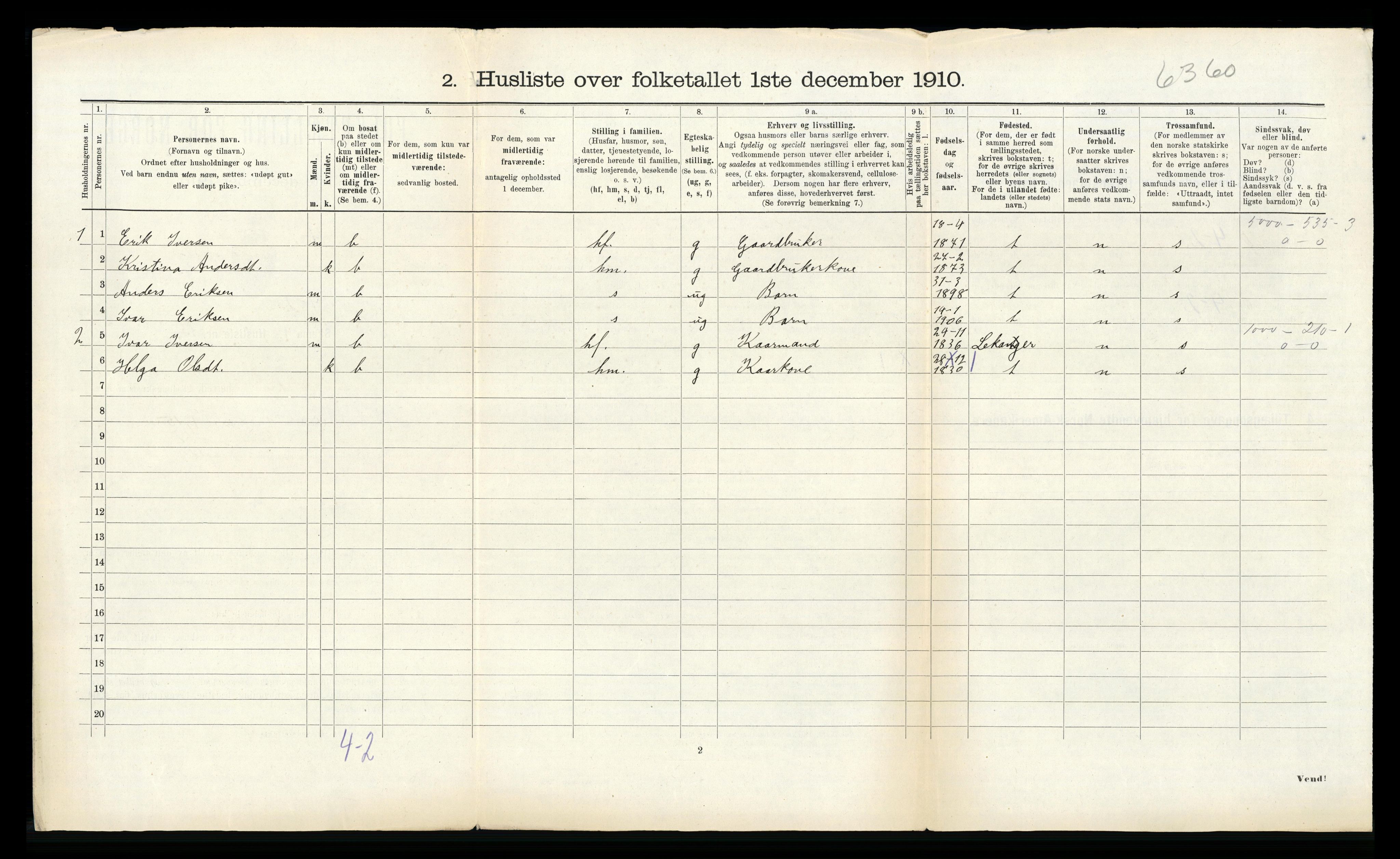 RA, 1910 census for Vik, 1910, p. 48