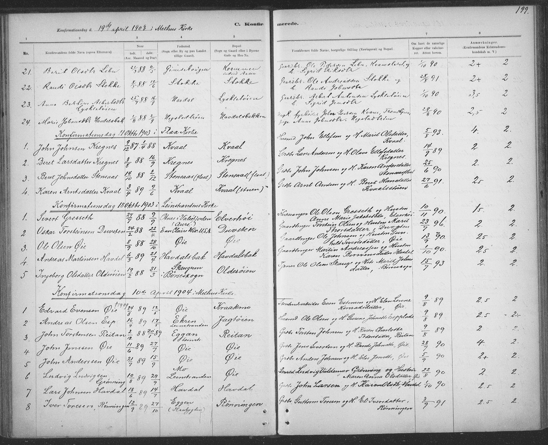 Ministerialprotokoller, klokkerbøker og fødselsregistre - Sør-Trøndelag, SAT/A-1456/691/L1085: Parish register (official) no. 691A17, 1887-1908, p. 199