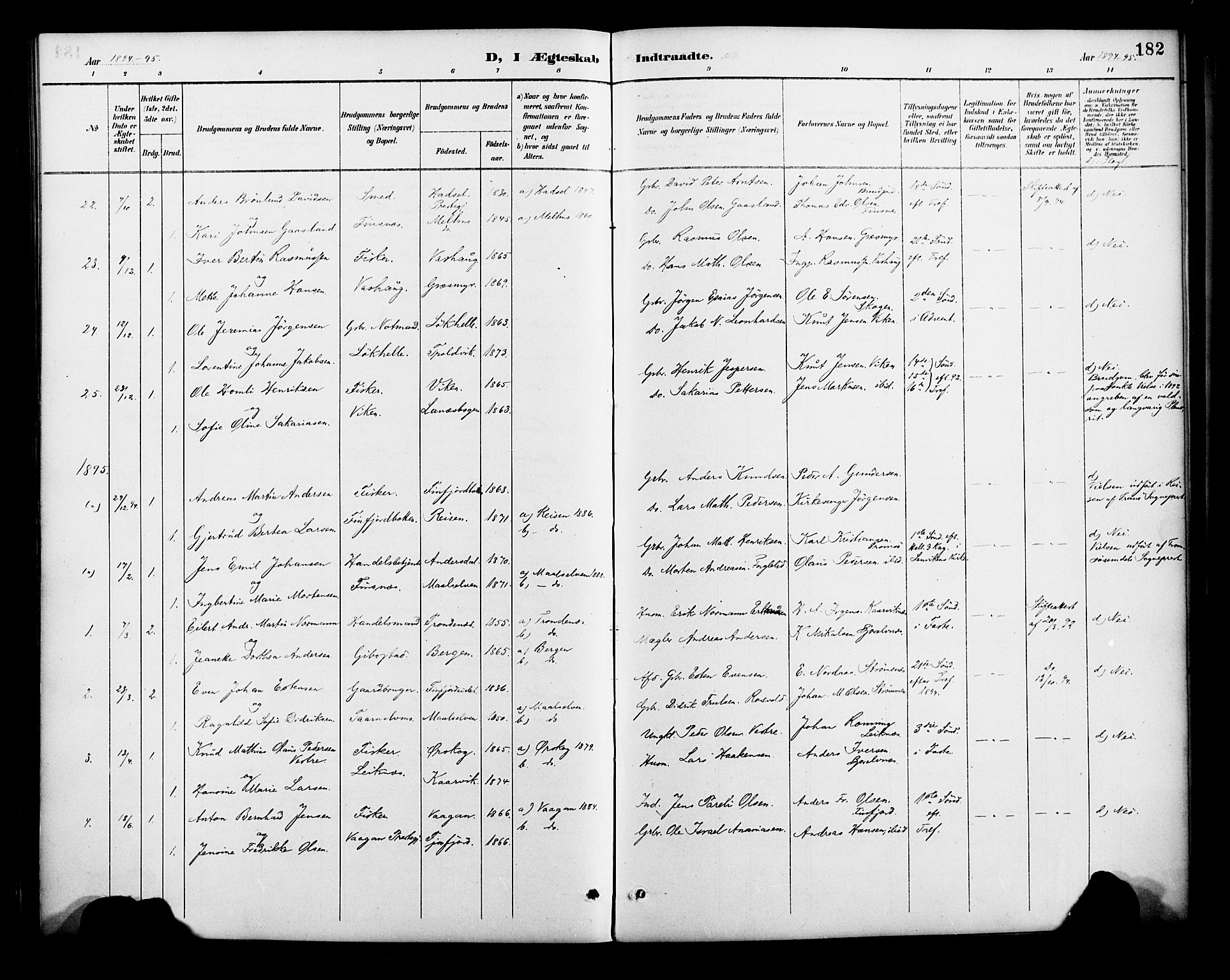 Lenvik sokneprestembete, SATØ/S-1310/H/Ha/Haa/L0013kirke: Parish register (official) no. 13, 1890-1898, p. 182