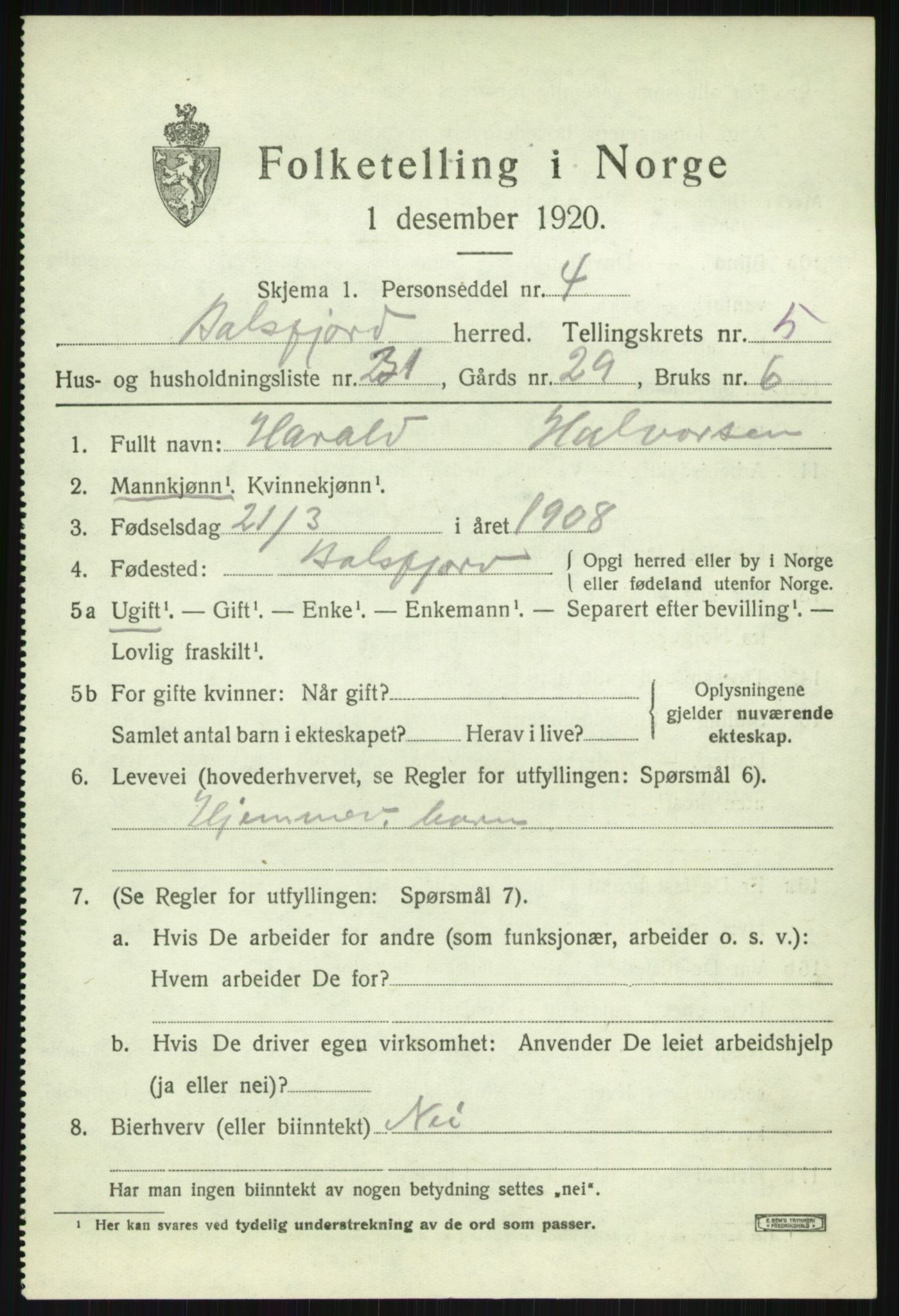 SATØ, 1920 census for Balsfjord, 1920, p. 3536
