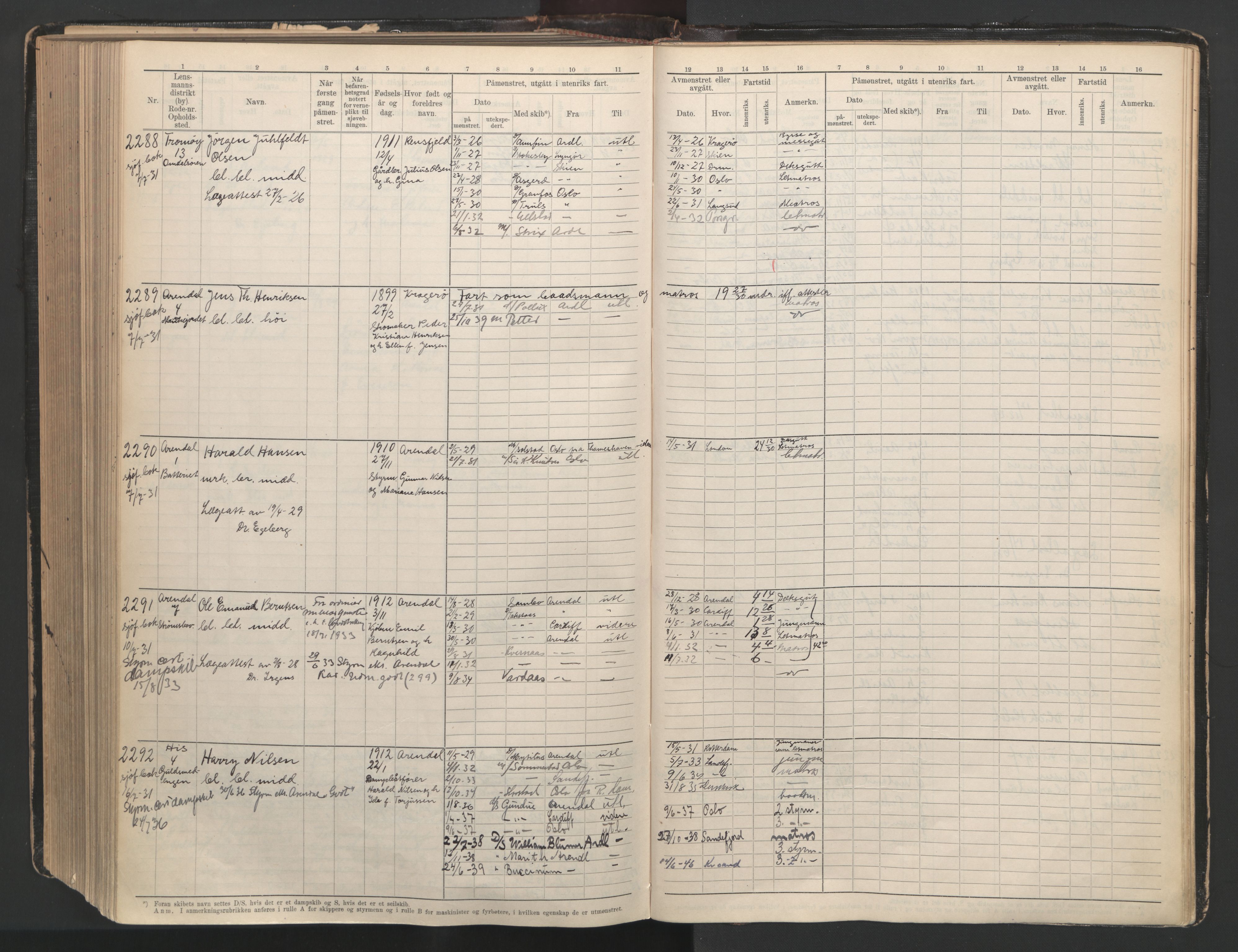 Arendal mønstringskrets, AV/SAK-2031-0012/F/Fb/L0003: Hovedrulle A nr 1-2495, E-4, 1899-1949, p. 474