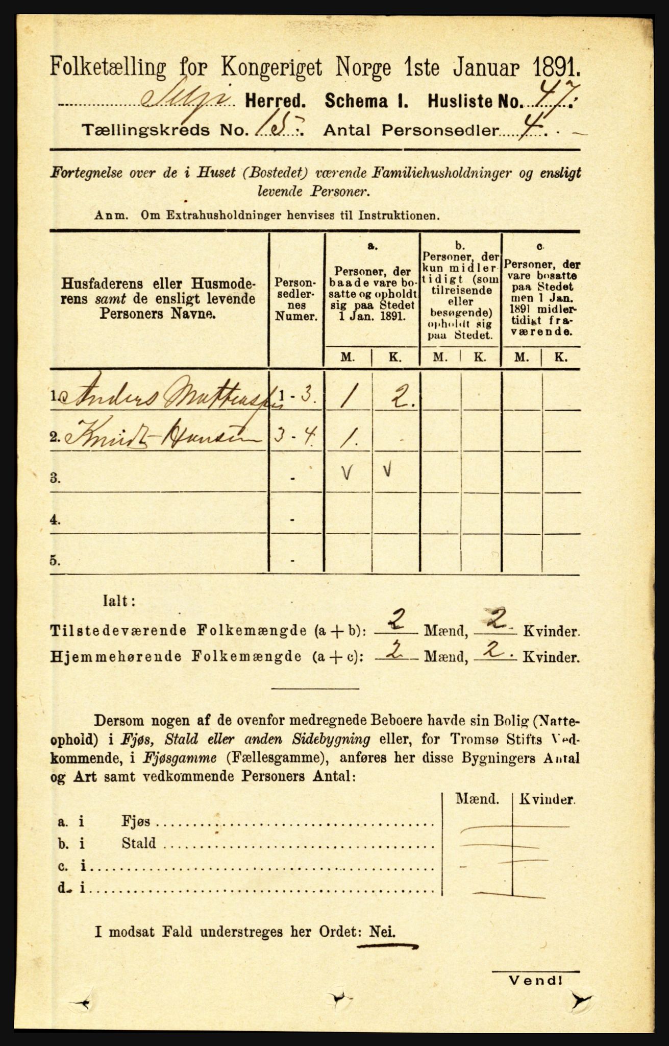 RA, 1891 census for 1441 Selje, 1891, p. 4690