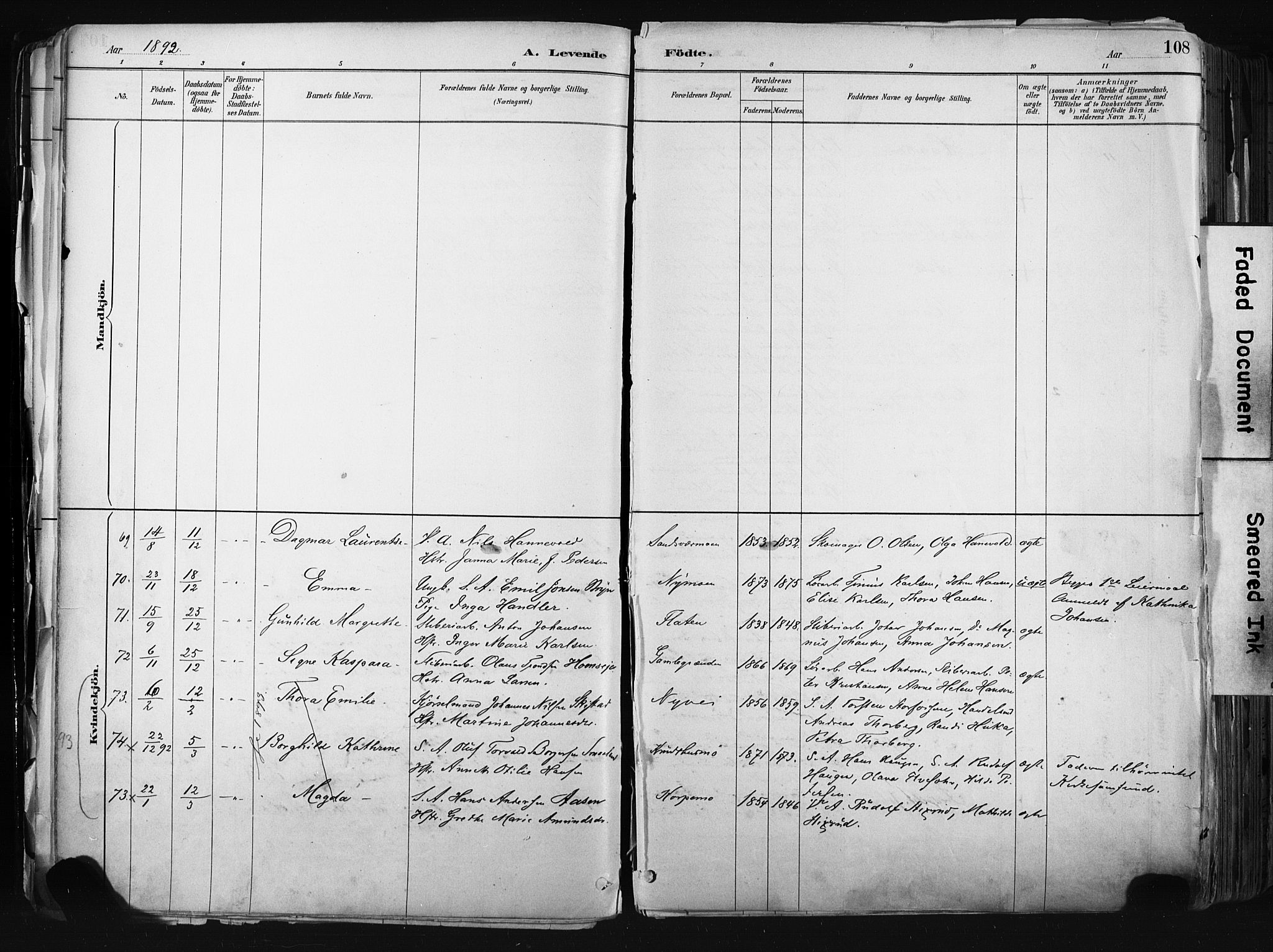 Kongsberg kirkebøker, AV/SAKO-A-22/F/Fb/L0002: Parish register (official) no. II 2, 1886-1896, p. 108