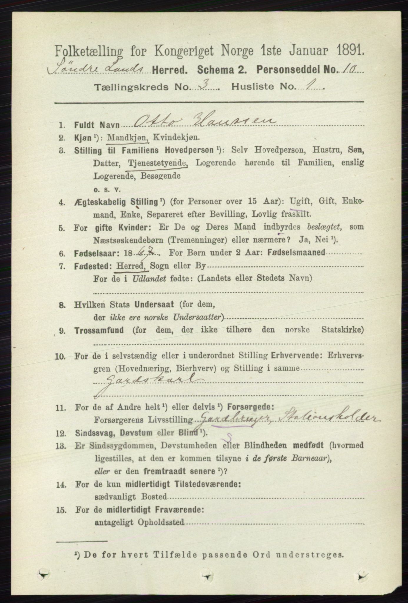 RA, 1891 census for 0536 Søndre Land, 1891, p. 2508