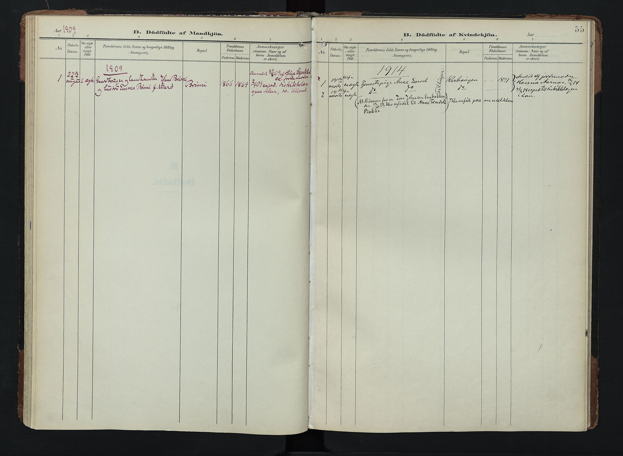 Lom prestekontor, SAH/PREST-070/K/L0011: Parish register (official) no. 11, 1904-1928, p. 55