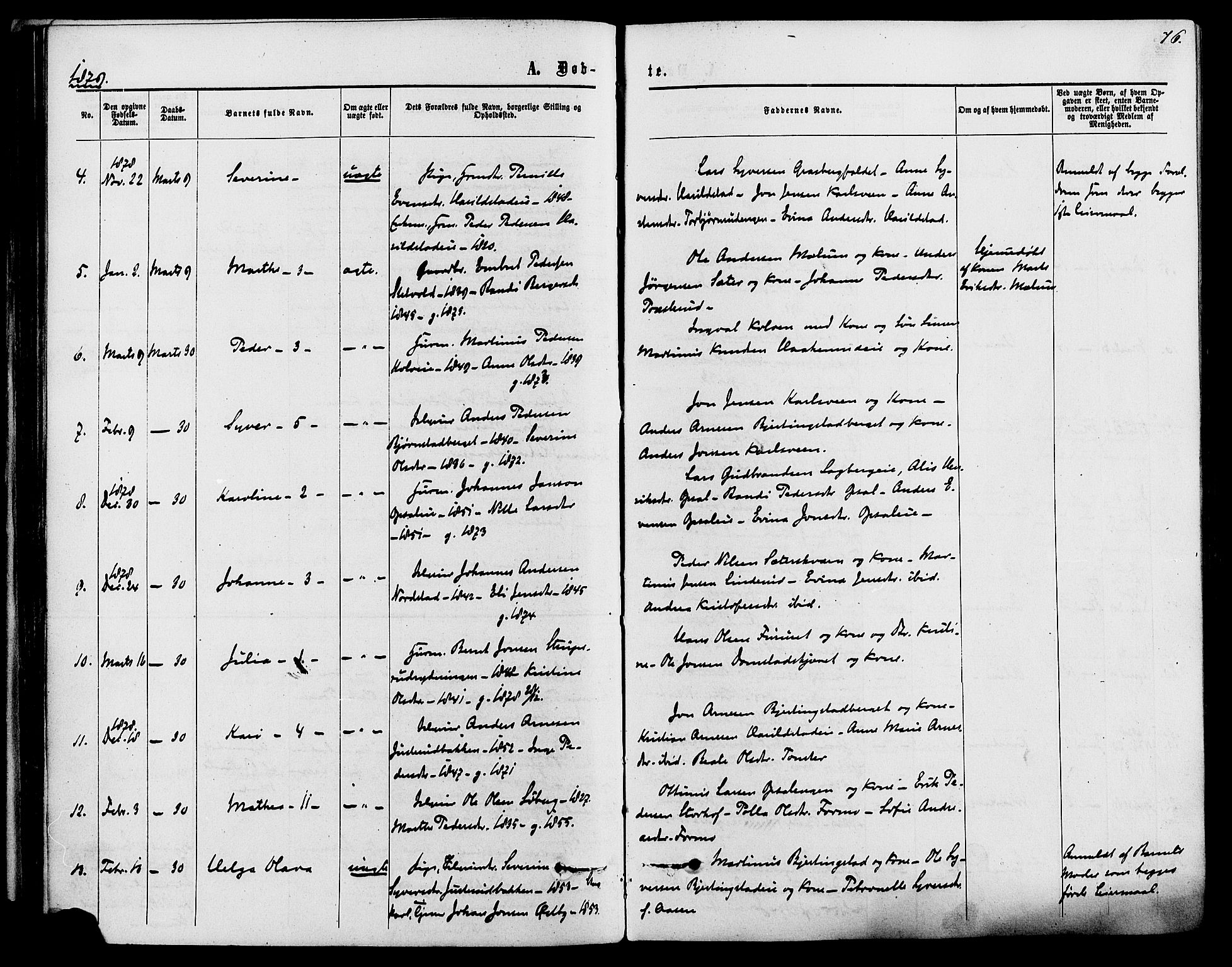 Romedal prestekontor, AV/SAH-PREST-004/K/L0006: Parish register (official) no. 6, 1866-1886, p. 76