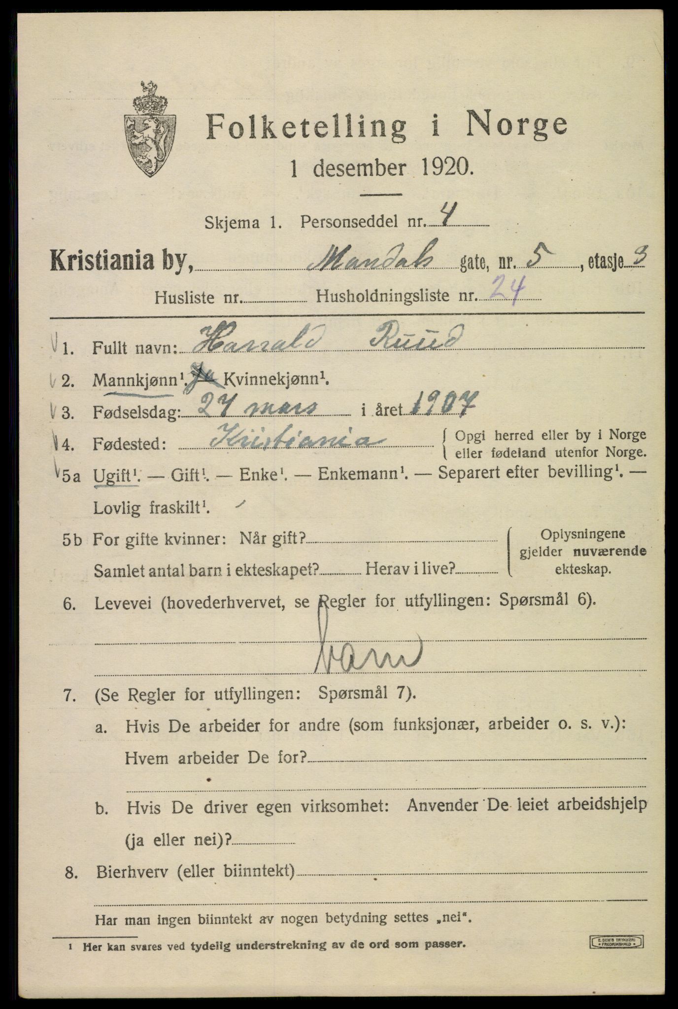 SAO, 1920 census for Kristiania, 1920, p. 374251