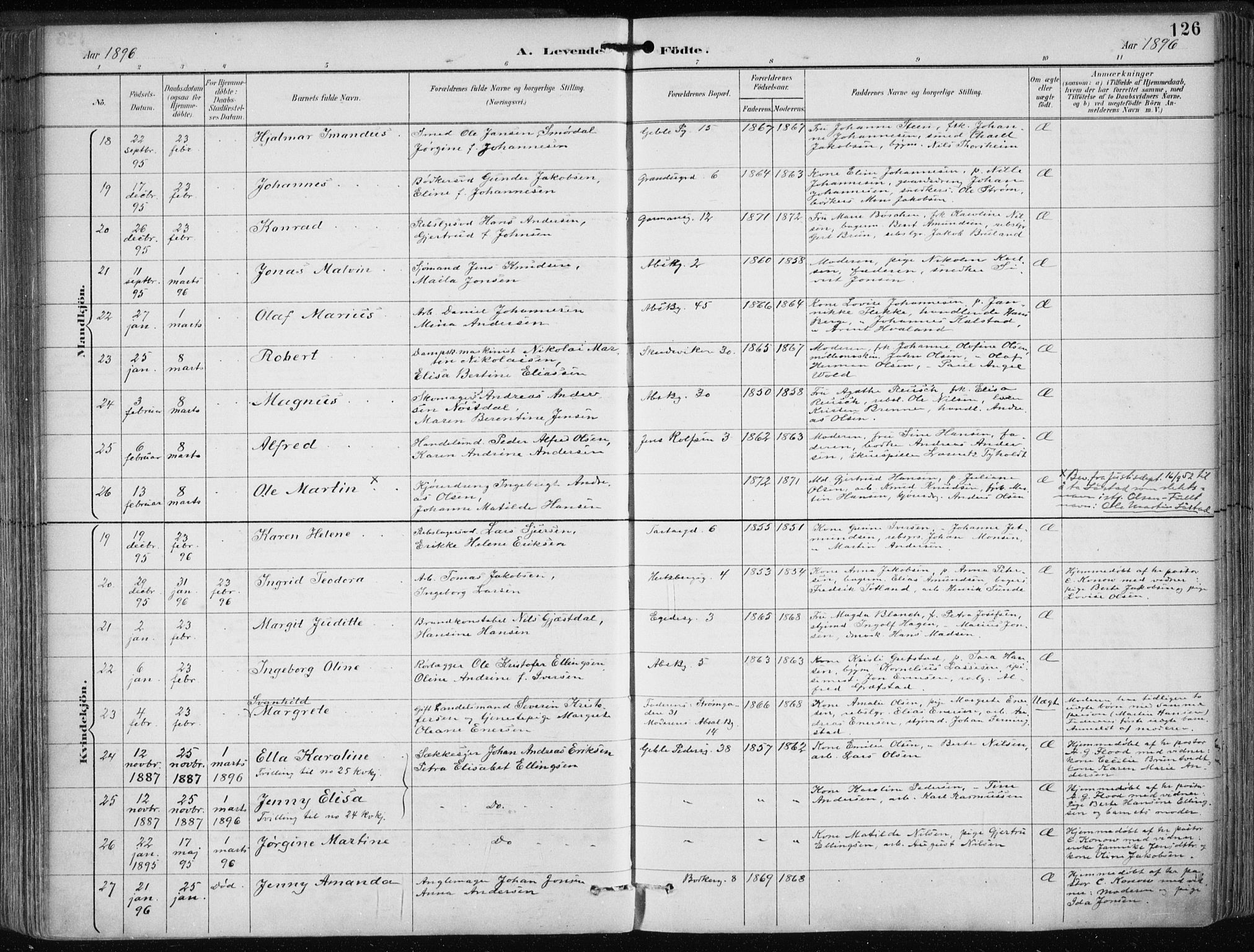 Sandviken Sokneprestembete, SAB/A-77601/H/Ha/L0005: Parish register (official) no. B 2, 1891-1901, p. 126