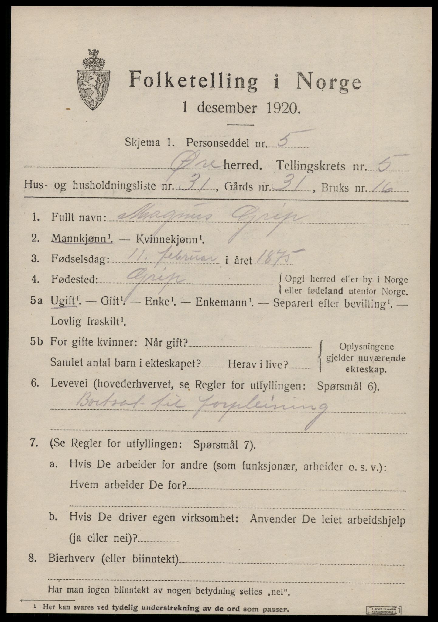 SAT, 1920 census for Øre, 1920, p. 3044